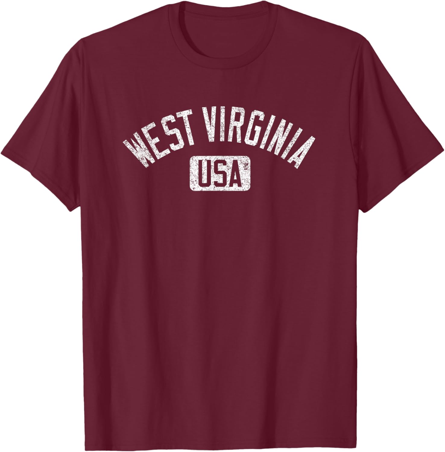 West Virginia Arched Text Distressed White Print T-Shirt for Casual Style - 2