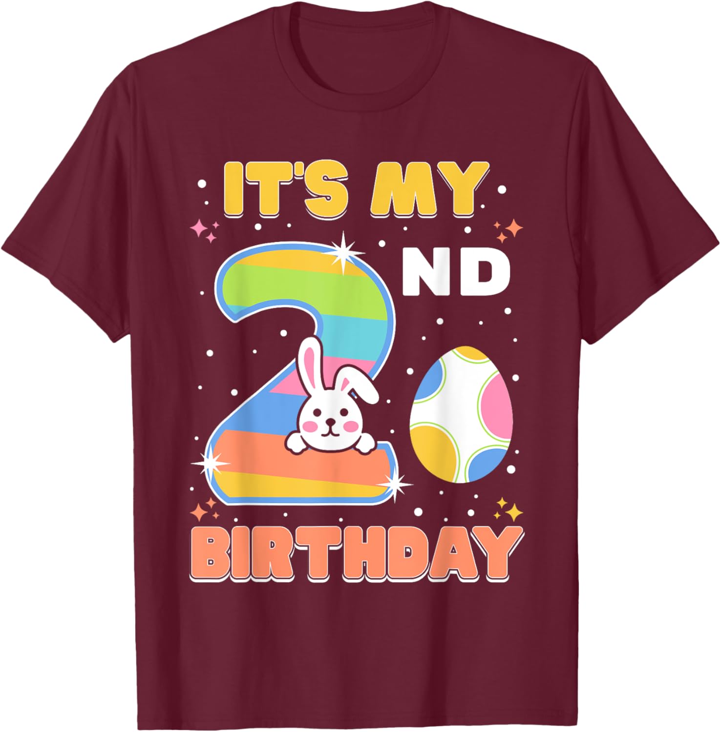 Cute Easter Bunny 2nd Birthday T-Shirt for Boys and Girls Age 2 - 17