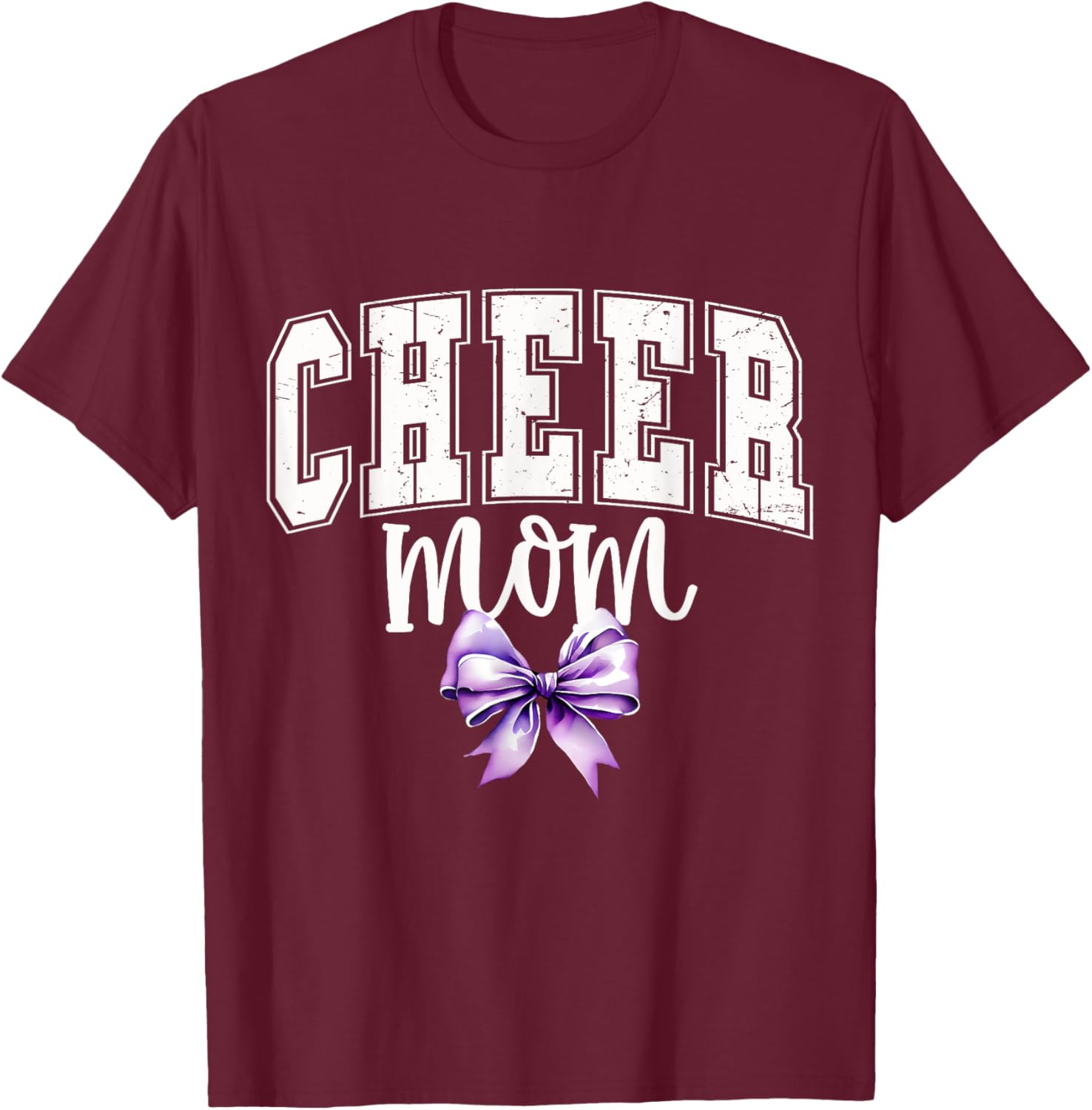 Cheer MOM Coquette Purple Bow Cheerleader T-Shirt for Supportive Moms - 16