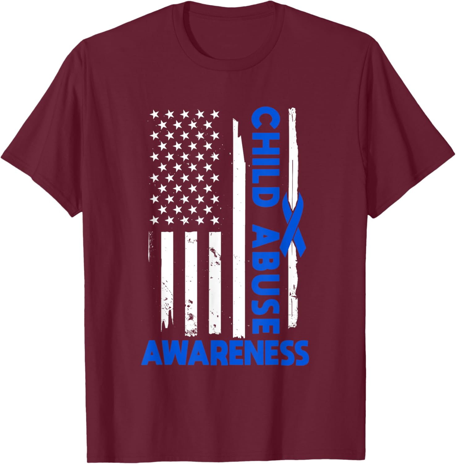American Flag Child Abuse Awareness Wear Blue Ribbon T-Shirt for Kids - 24