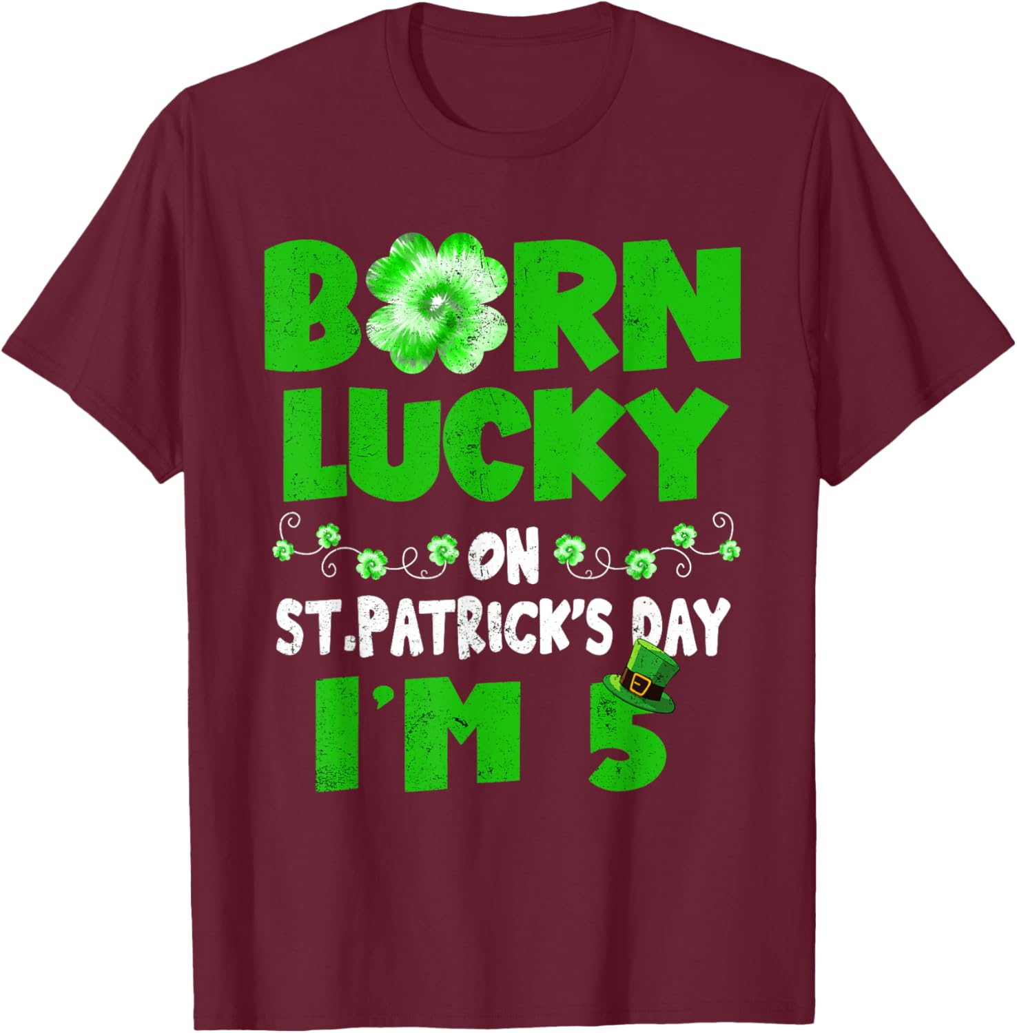 Born Lucky St. Patrick's Day 5th Birthday T-Shirt for Boys and Girls - 7
