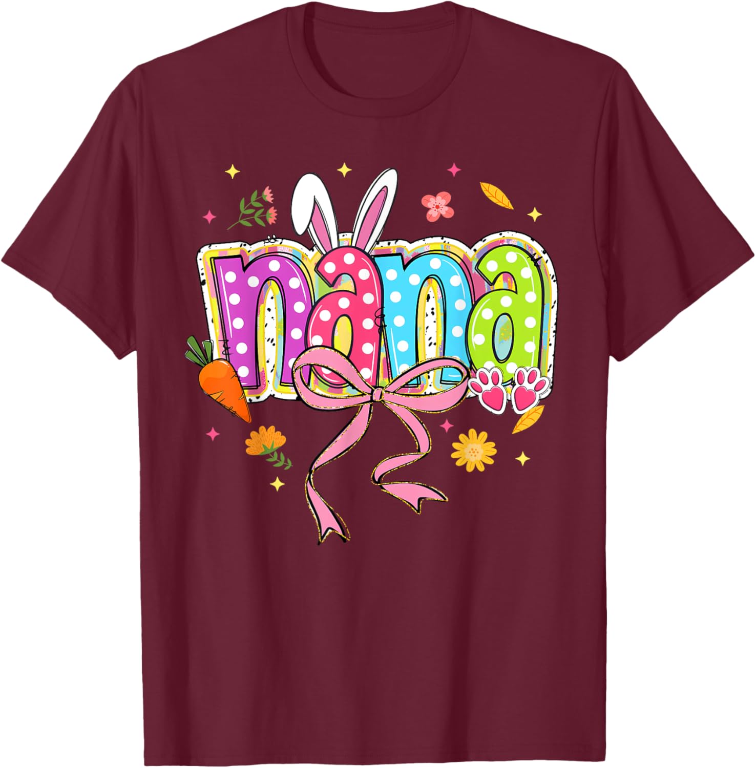 Coquette Bow Nana Bunny Easter T-Shirt for Grandma with Boho Florals - 10