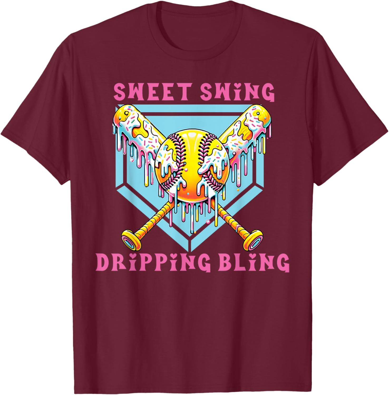 Sweet Swing Dripping Bling Softball Ice Cream Tee for Fun Play Days - 9