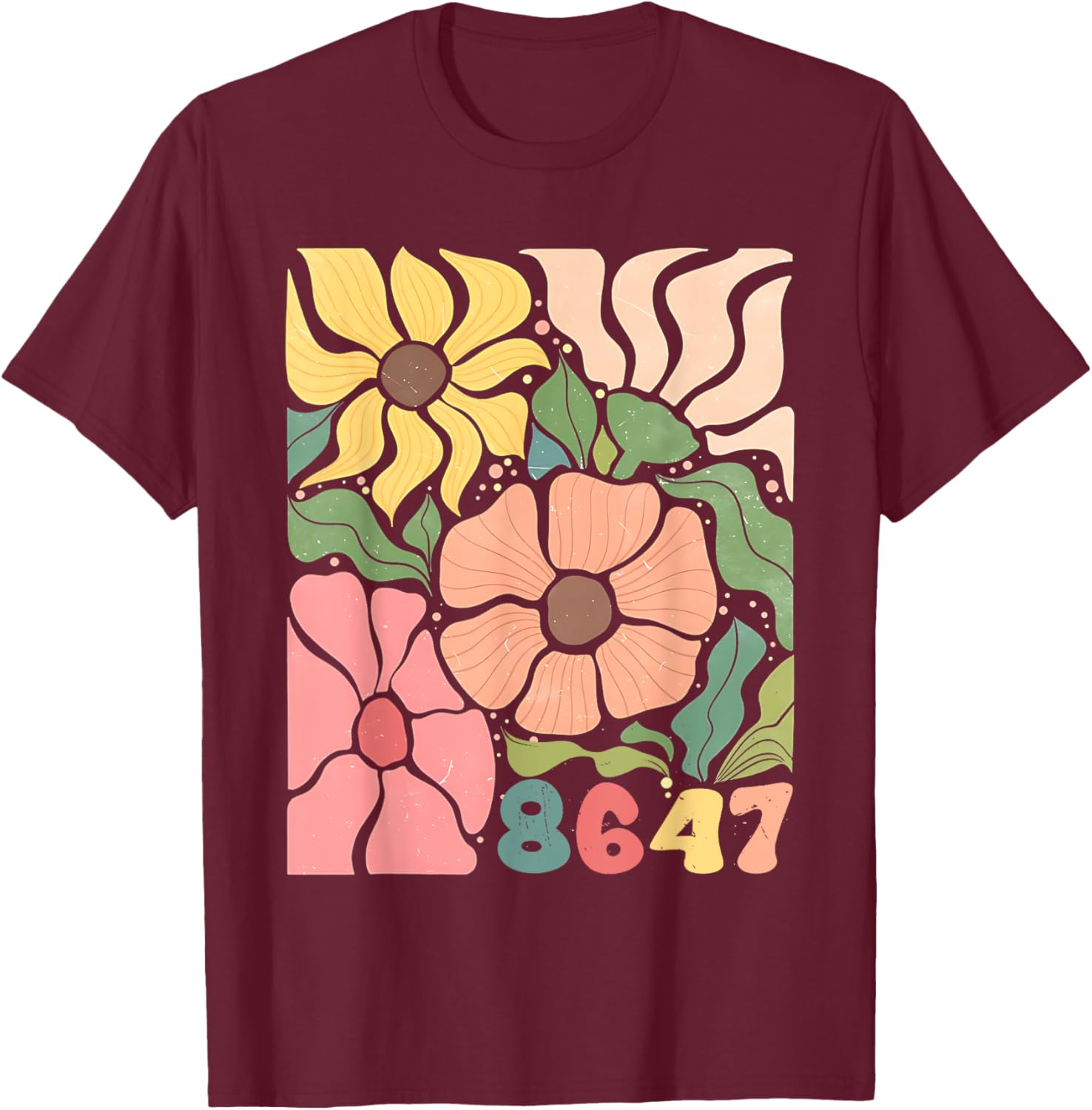 Boho Style Floral T-Shirt with Subtle Anti Trump Design for Women - 25