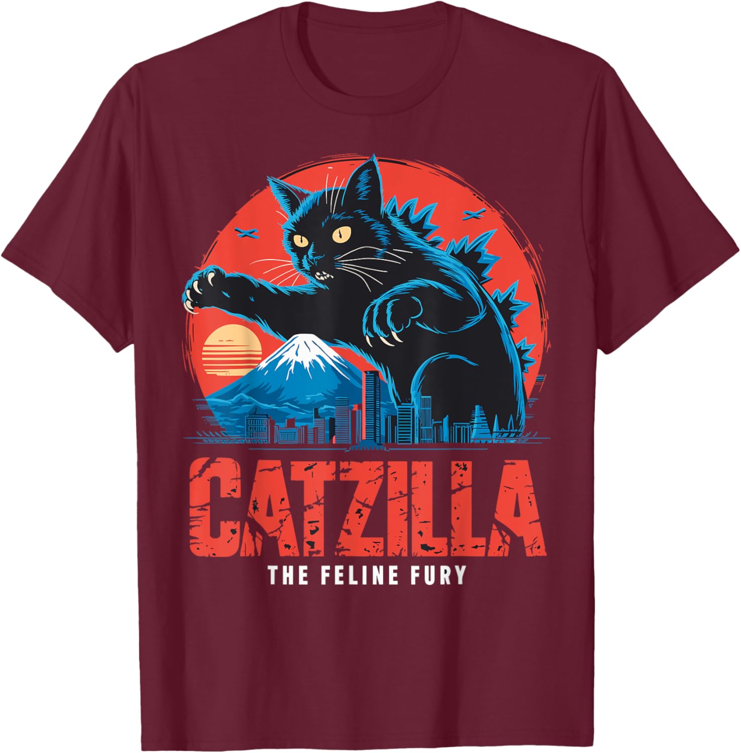 Catzilla Black Cat Vintage T-Shirt for Cat Lovers in Japan Style - 27