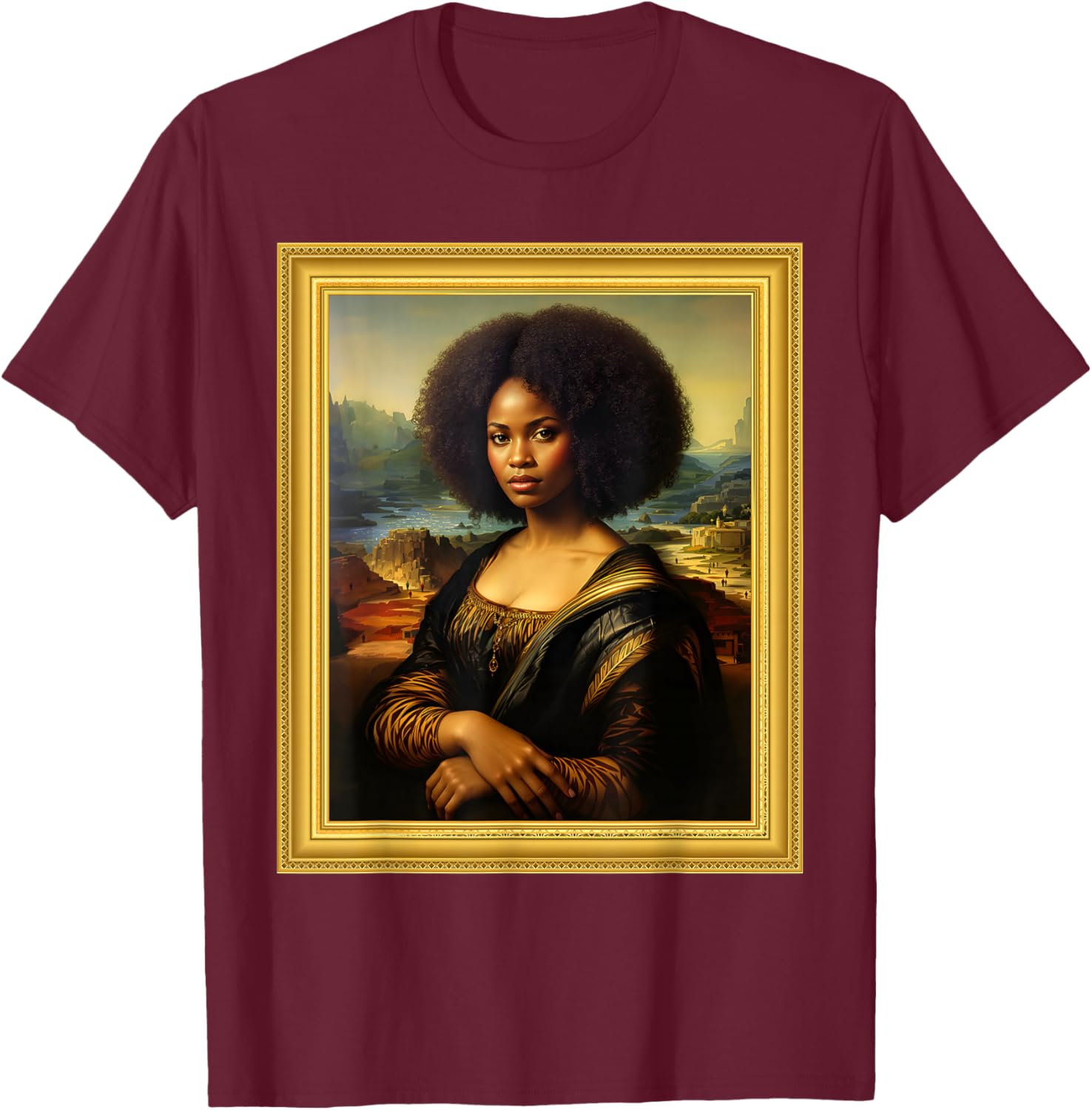 Black Mona Lisa Afro Queen T-Shirt for Black History Month Celebration - 19