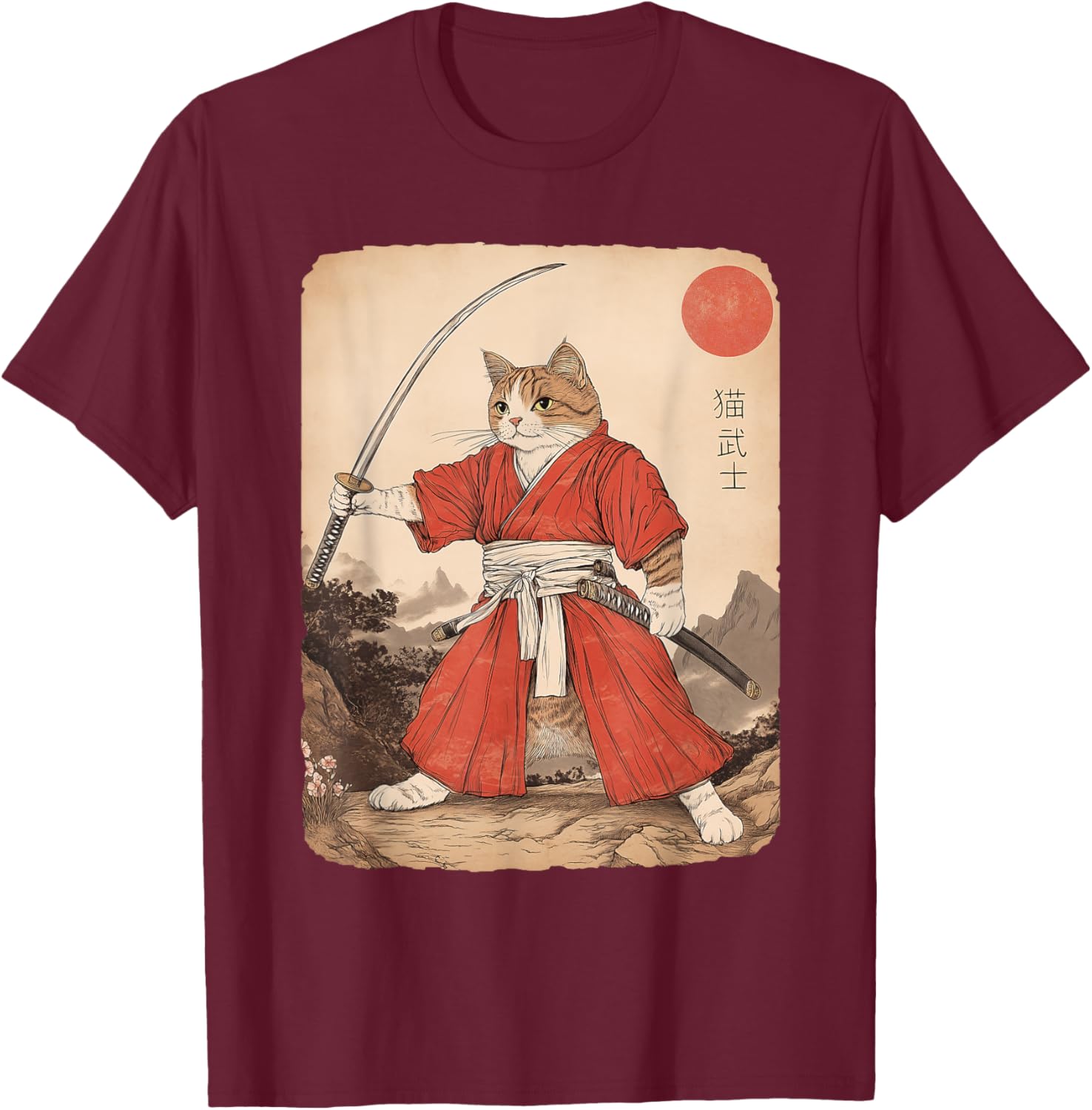 Vintage Samurai Cat Warrior Graphic T-Shirt for All Ages - Anime Style - 14
