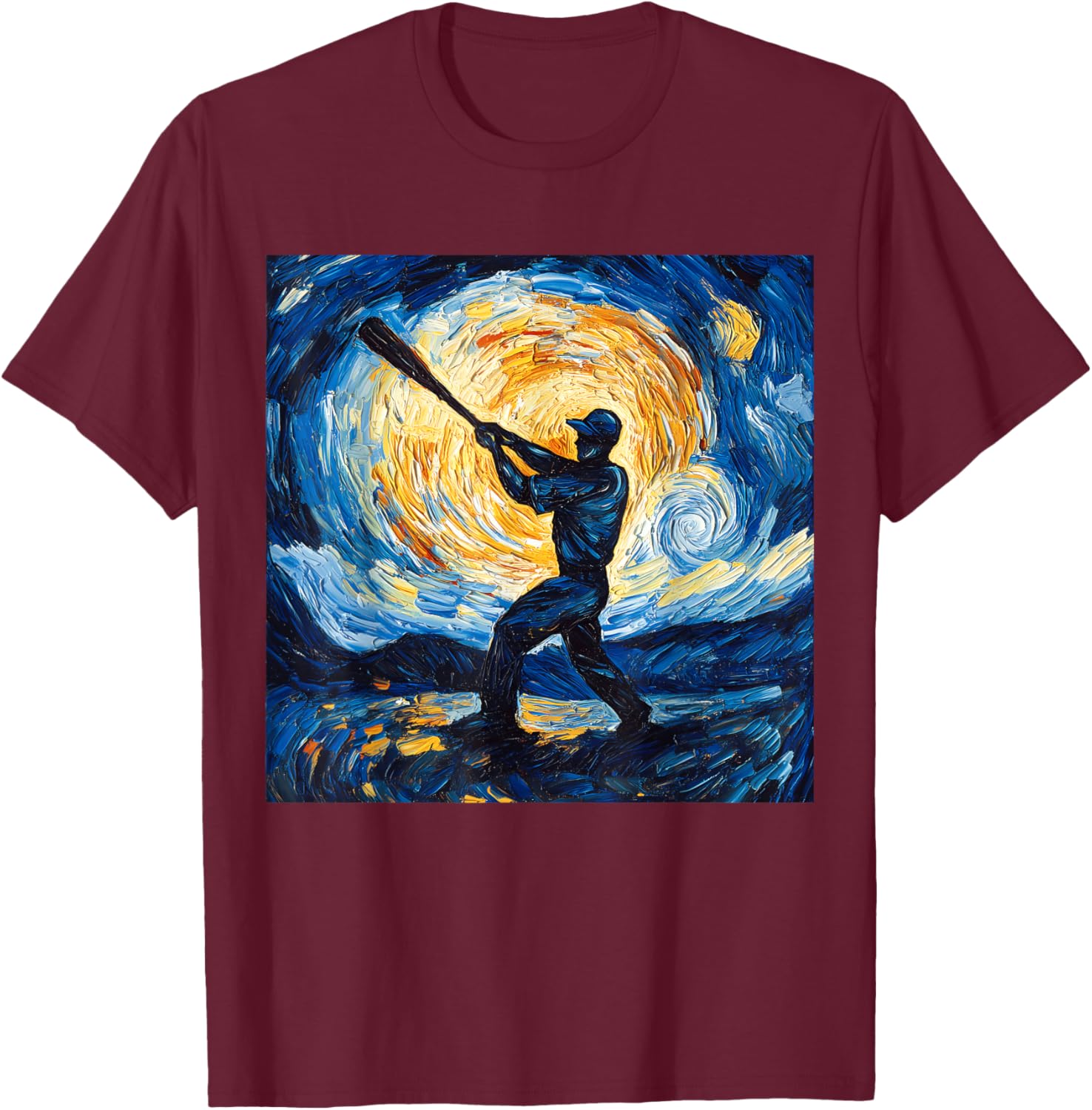 Van Gogh Starry Night Baseball Player T-Shirt for Art and Sports Lovers - 8