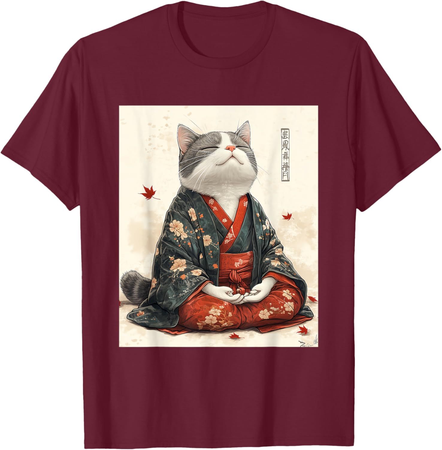 Zen Cat Graphic Tee for All - Meditating Japanese Art Style T-Shirt - 18
