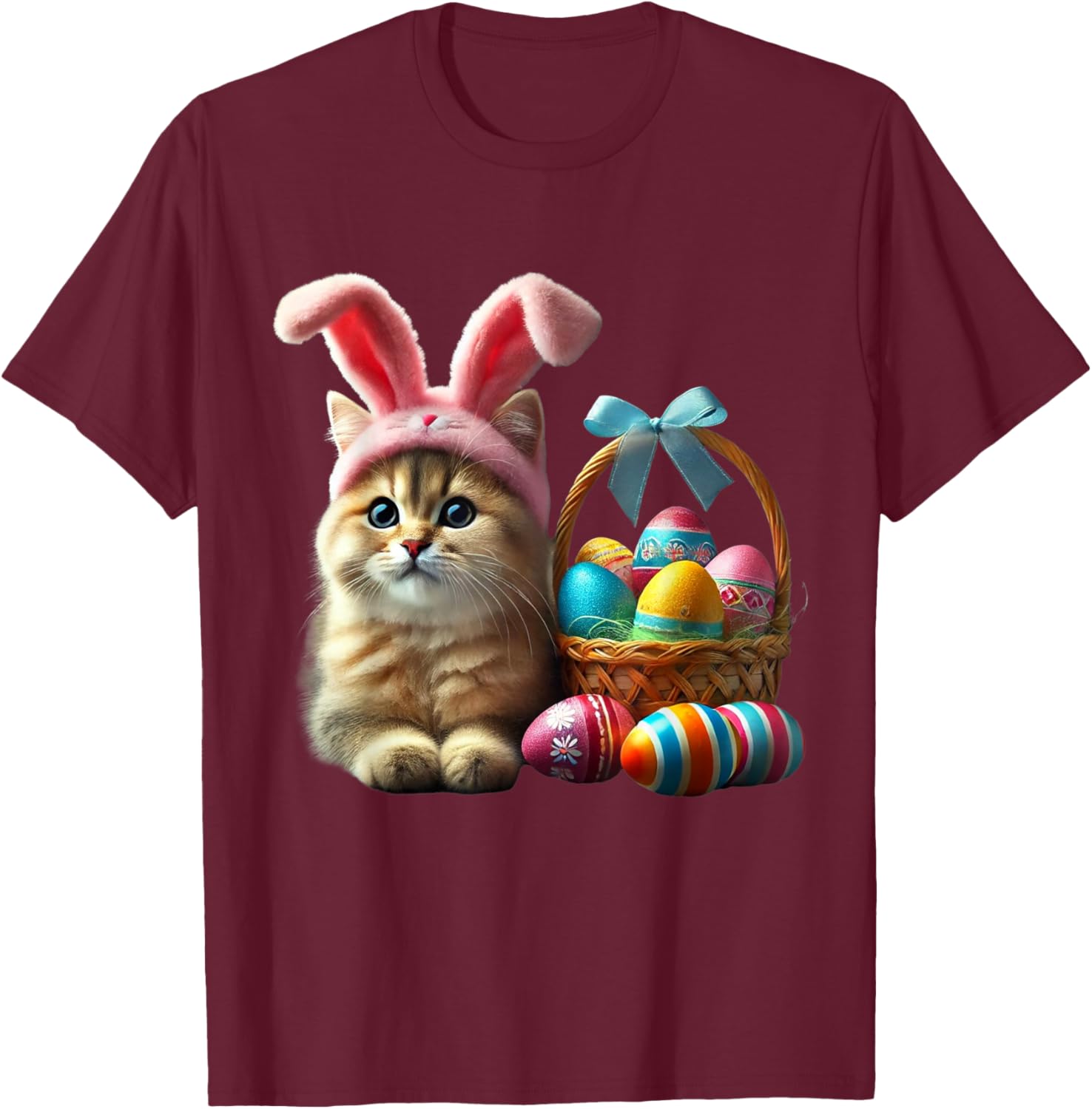 Adorable Easter Cat Kids T-Shirt with Bunny Ears and Colorful Eggs - 6
