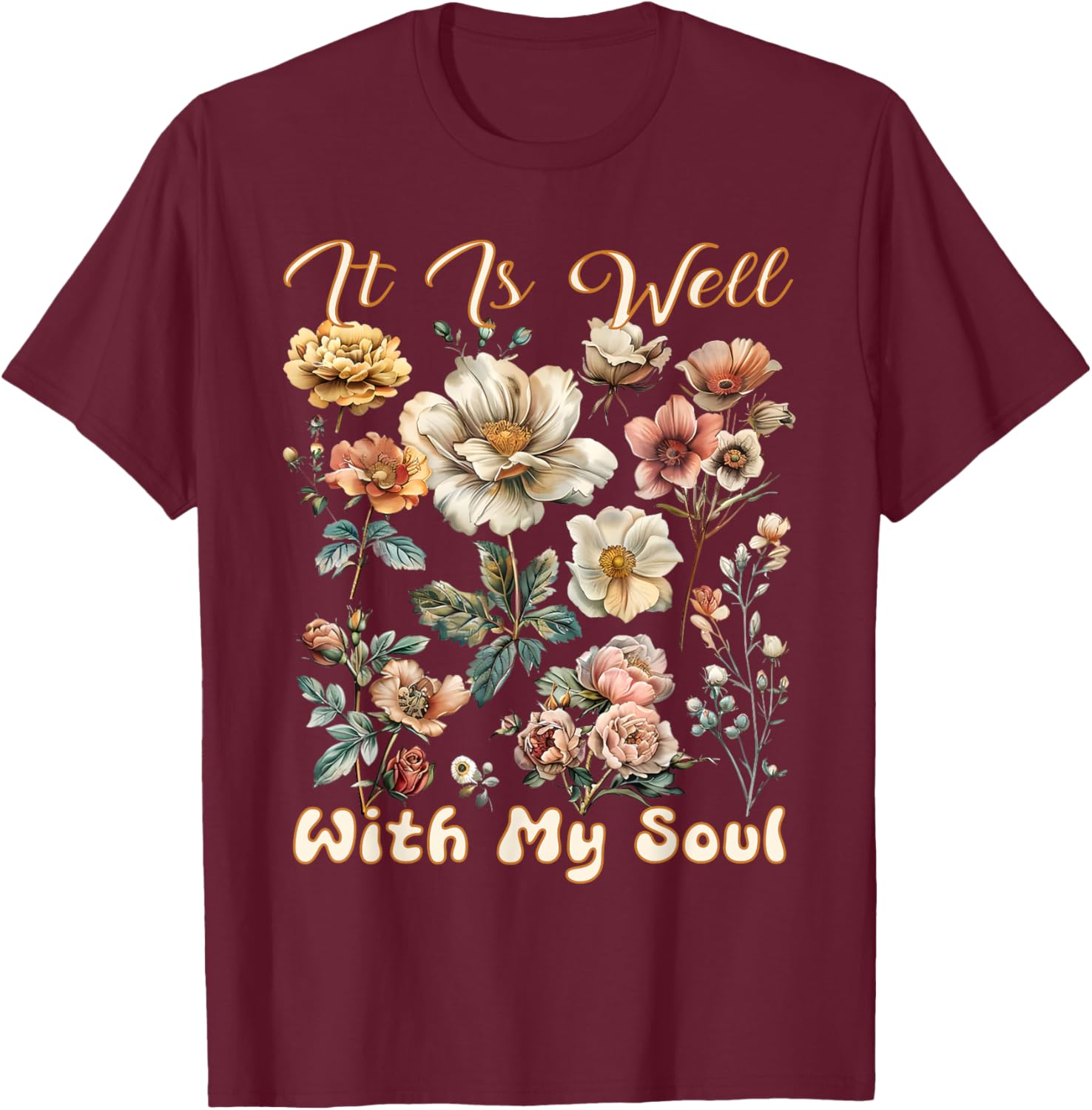 Boho Wildflower T-Shirt It Is Well With My Soul Faith Inspired Design - 6