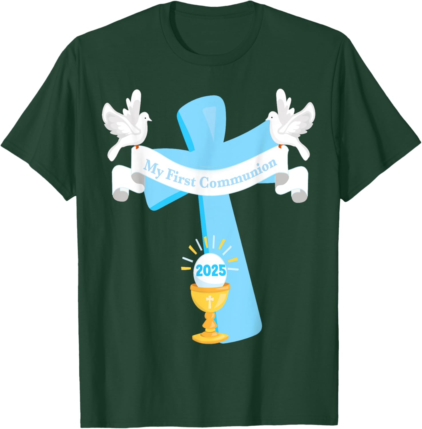 Boy's First Communion 2025 T-Shirt with Cross and Chalice Design - 16