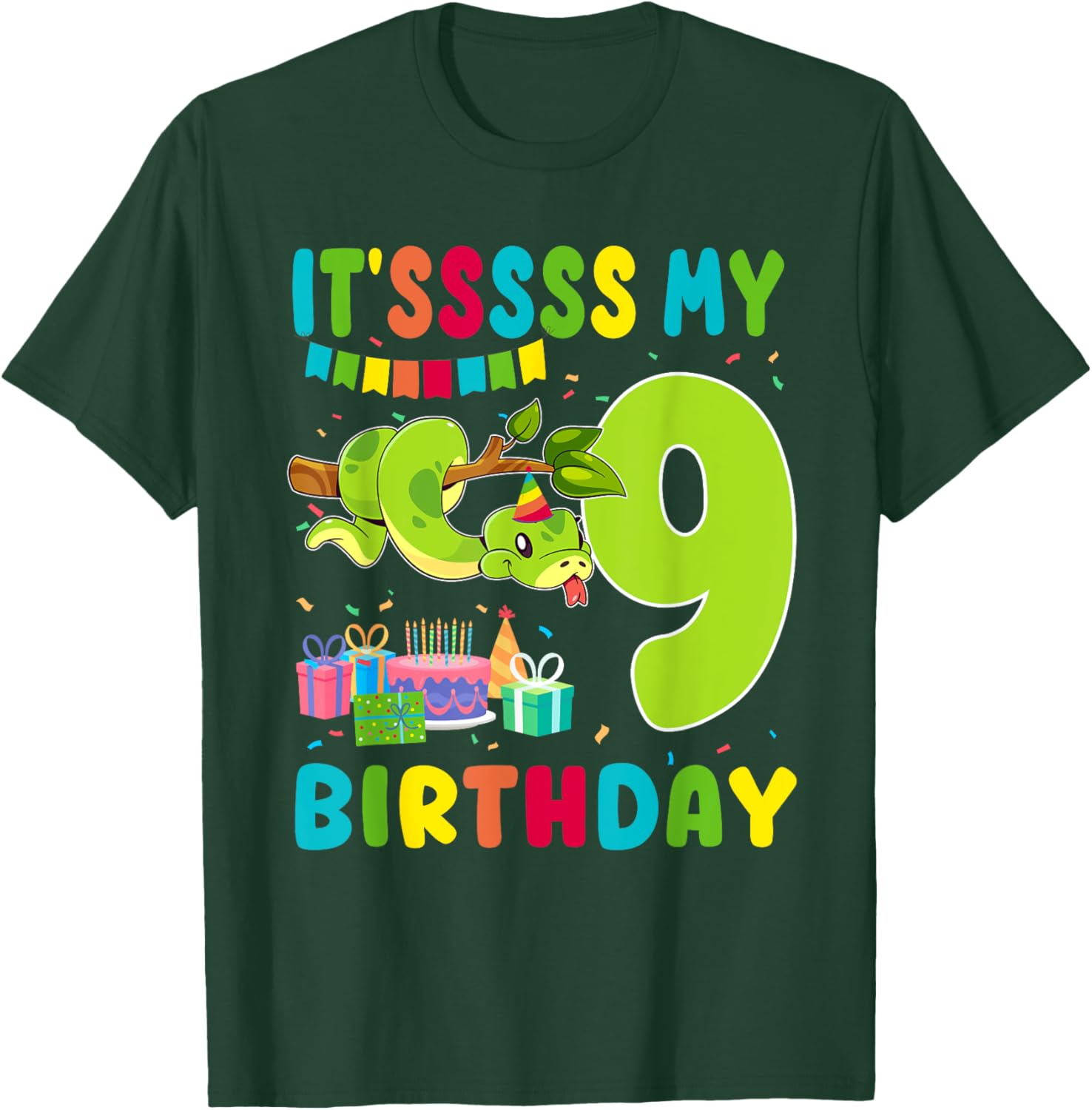 Cute Snake Themed 9th Birthday T-Shirt for Kids Fun Party Wear - 9