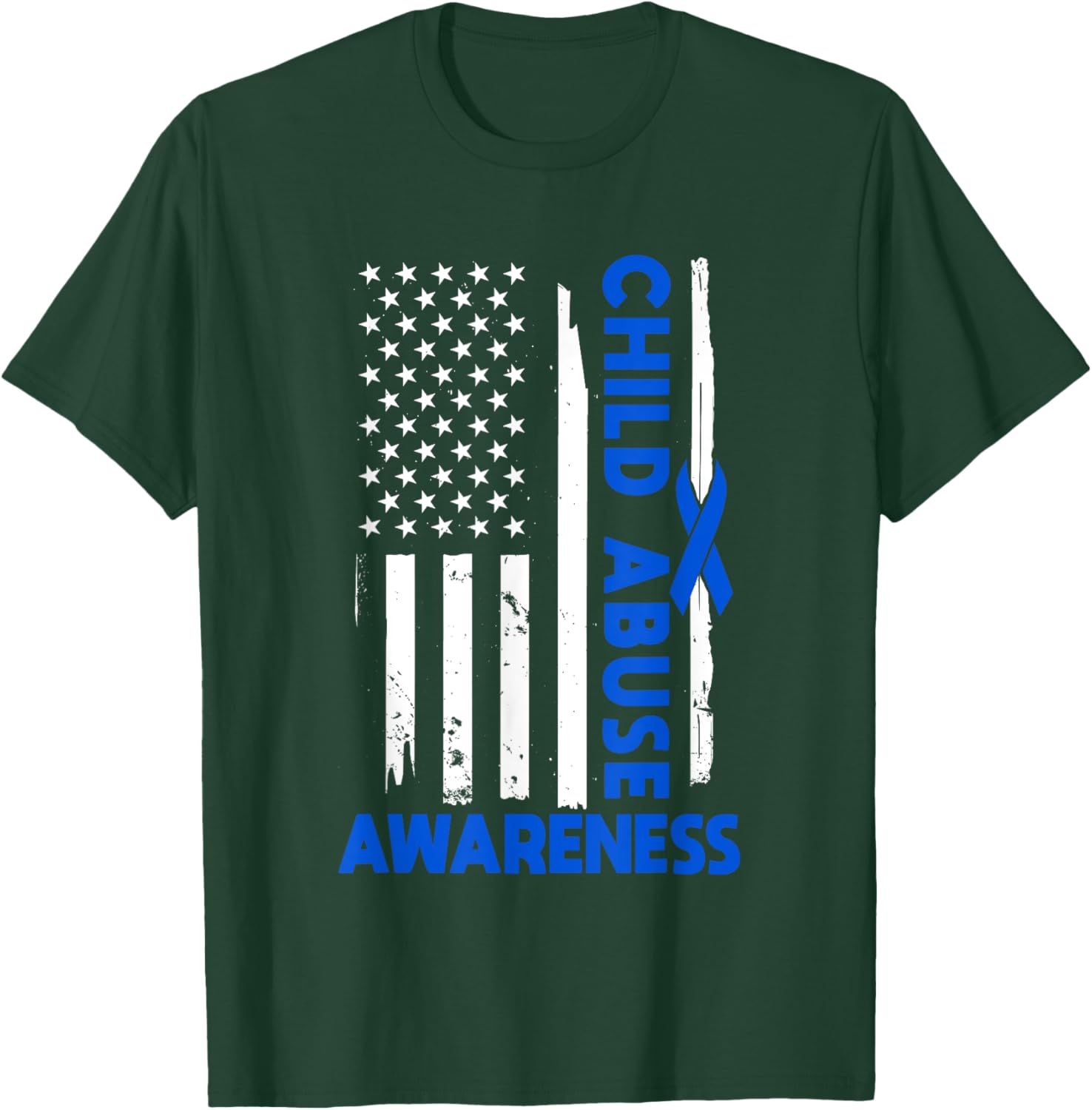 American Flag Child Abuse Awareness Wear Blue Ribbon T-Shirt for Kids - 23