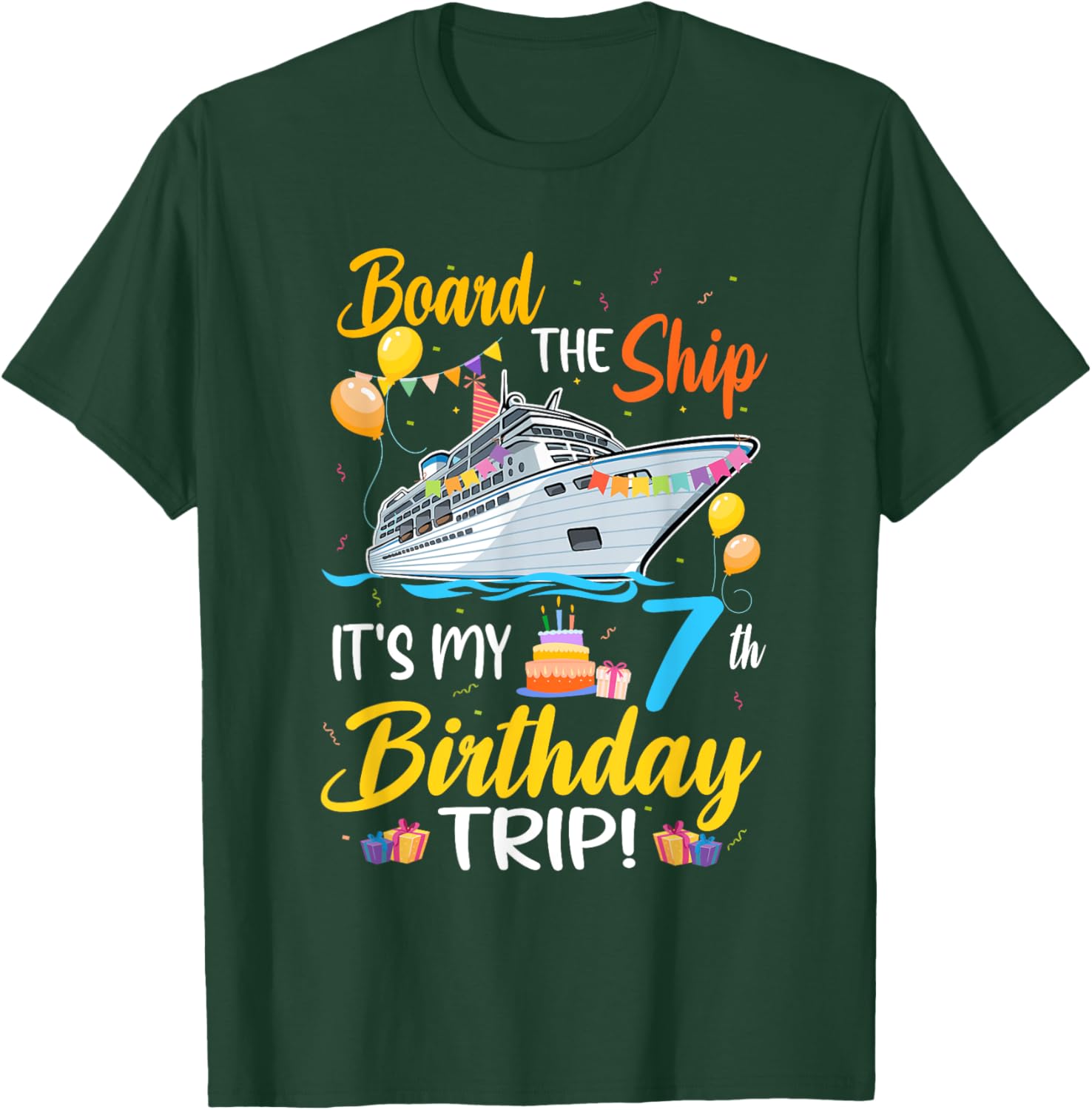 Fun 7th Birthday Cruise Party T-Shirt for Kids - Board the Ship Design - 5