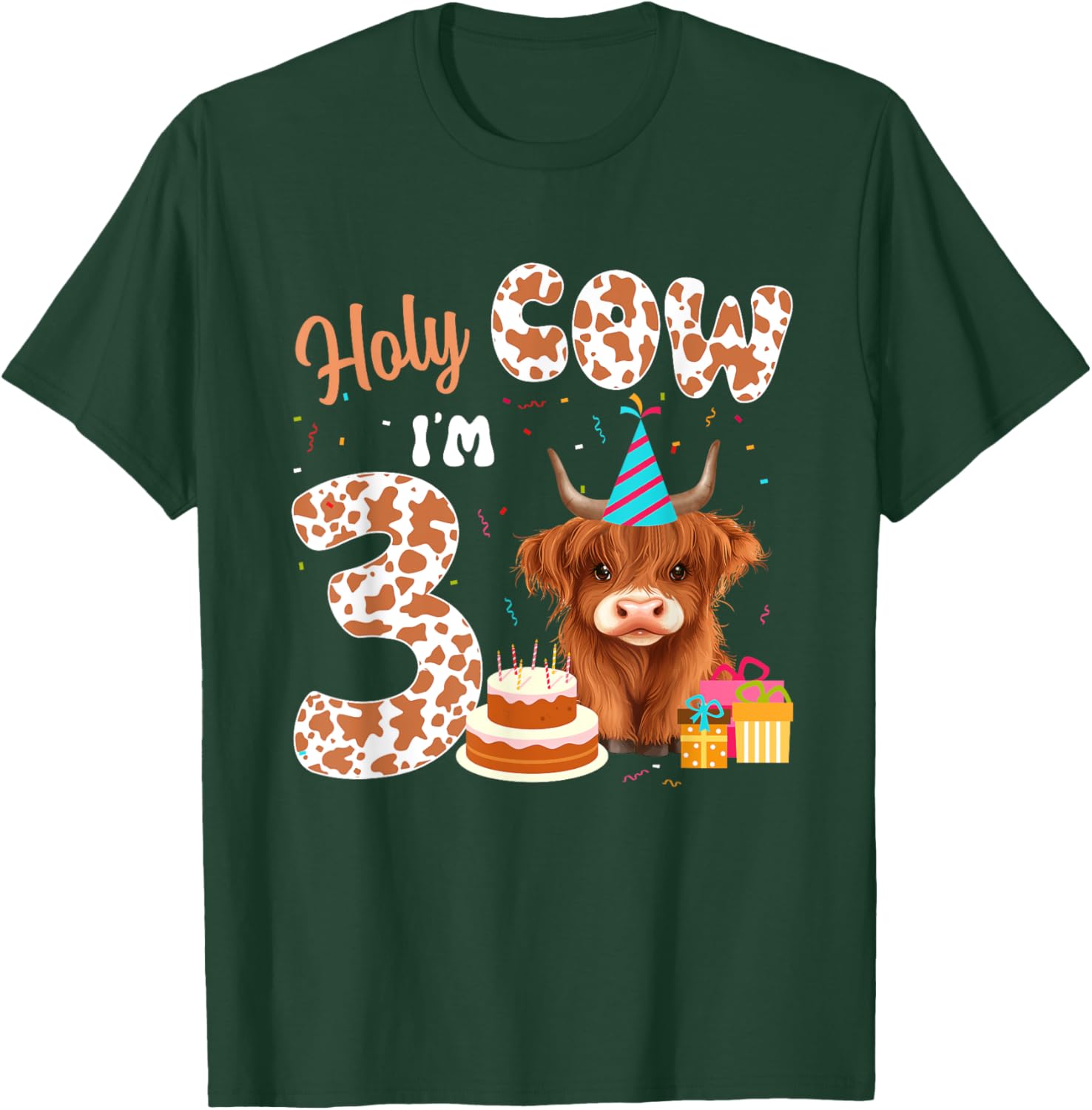 Holy Cow I'm 3 Years Old Highland Cow Birthday Party T-Shirt for Kids - 4