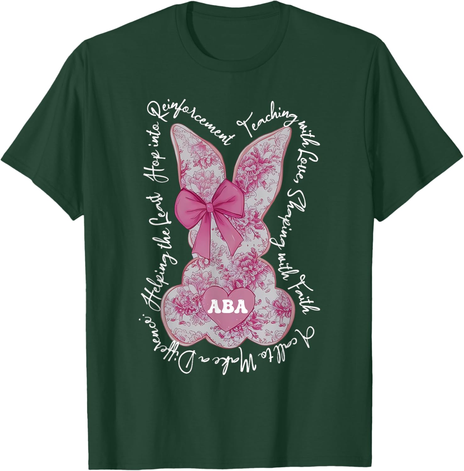 Coquette Pink Floral Bunny Easter T-Shirt for ABA Therapists and RBTs - 9