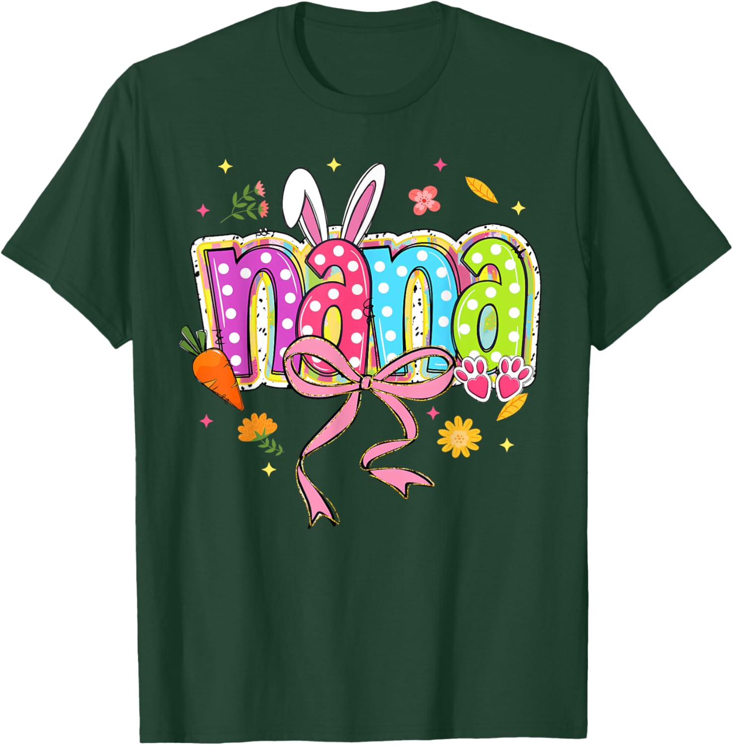 Coquette Bow Nana Bunny Easter T-Shirt for Grandma with Boho Florals - 16
