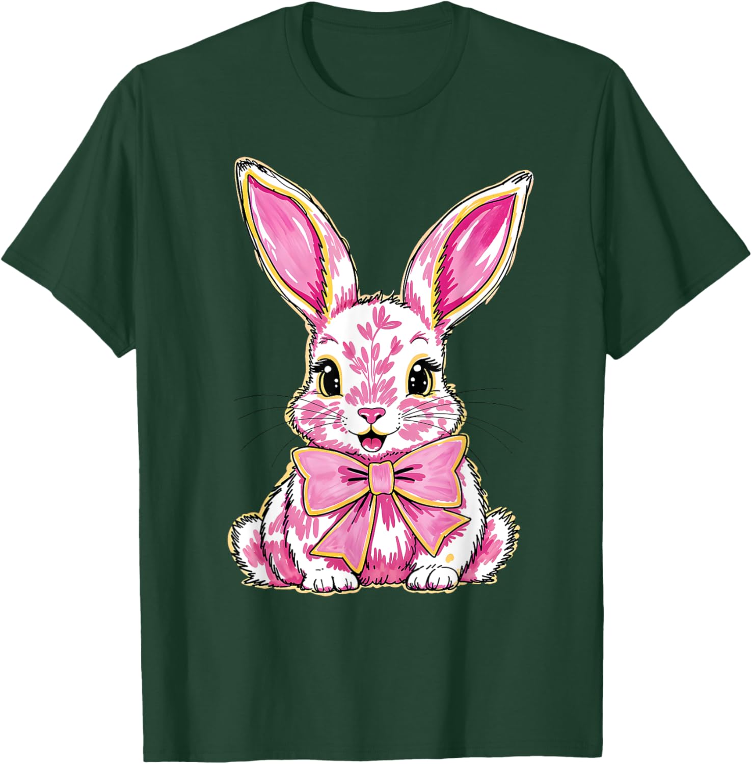 Adorable Pink Coquette Bow Happy Easter Bunny T-Shirt for Women & Teens - 19