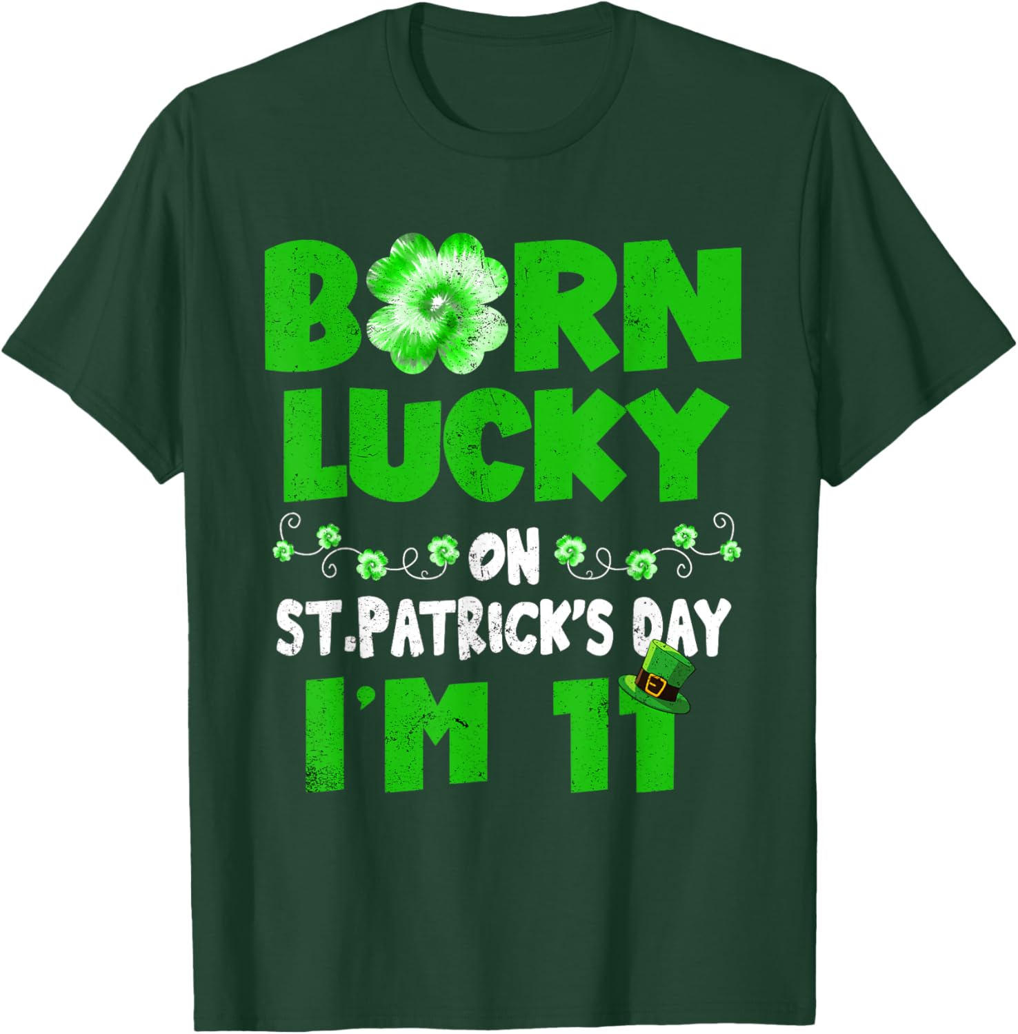Born Lucky St. Patrick's Day 11th Birthday T-Shirt for Kids - 5