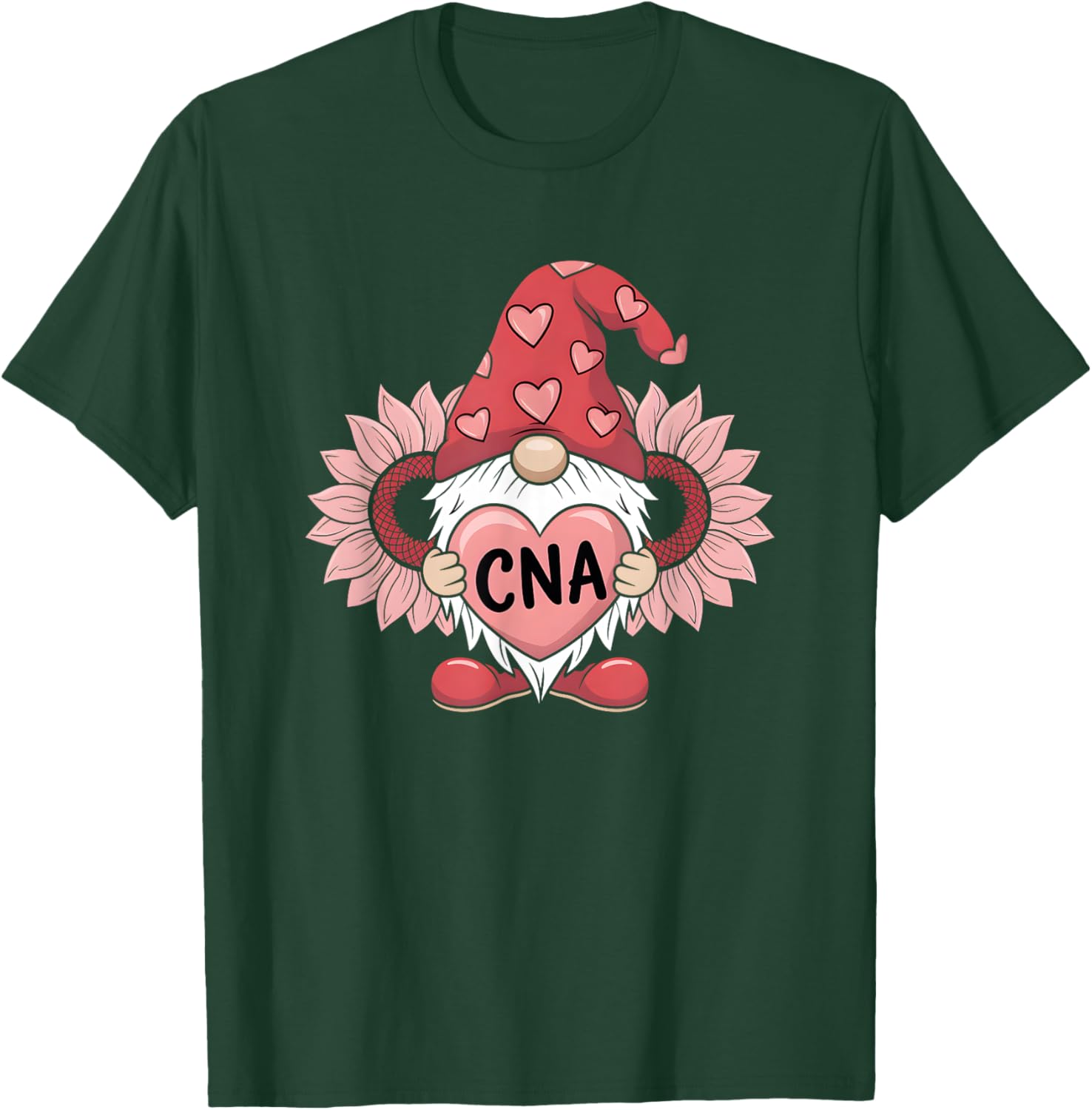 CNA Nurse Gnome Heart Sunflower Valentine's Day T-Shirt Gift Idea - 8