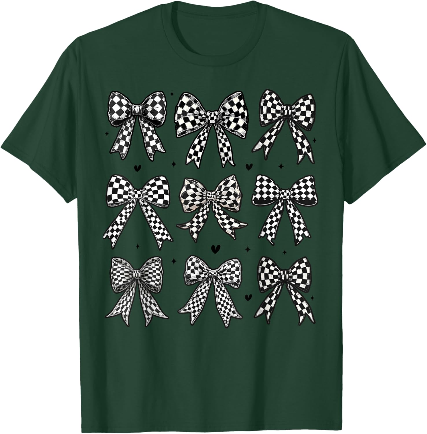 Checkered Bow Flag Racing T-Shirt for Women - Cute Coquette Style - 3