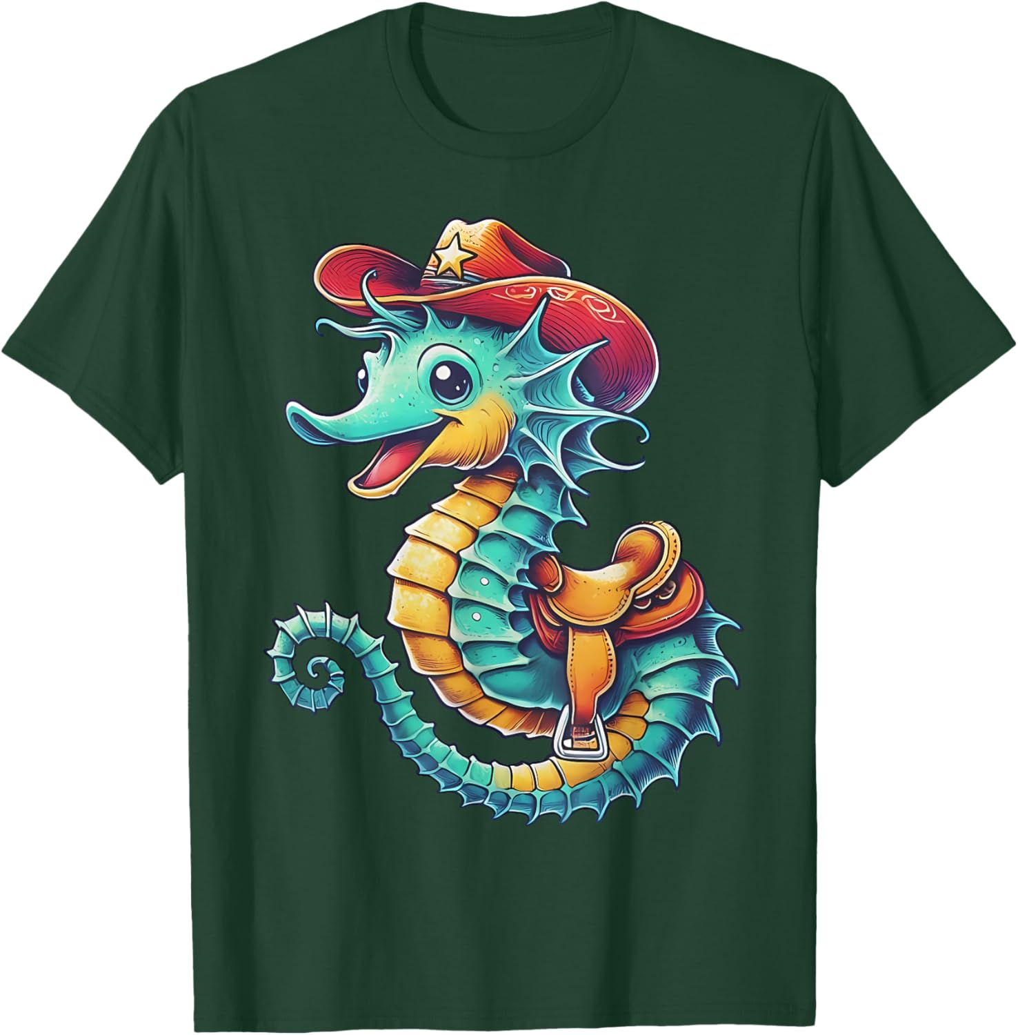 Colorful Cowboy Seahorse Ocean Rodeo T-Shirt for Fun Sea Adventures - 7