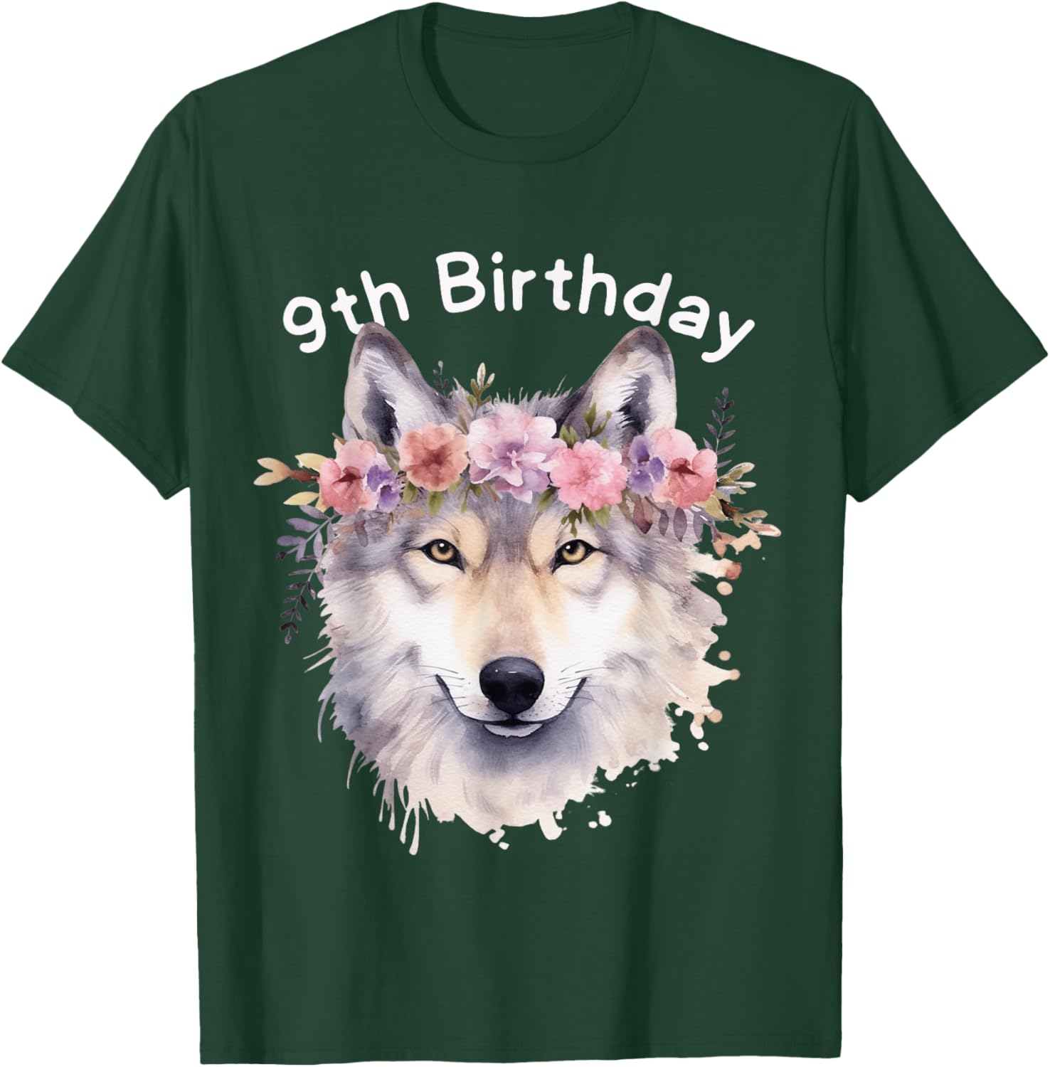 9th Birthday Wolf Pack T-Shirt for Girls - Cute Wolves Party Tee - 14