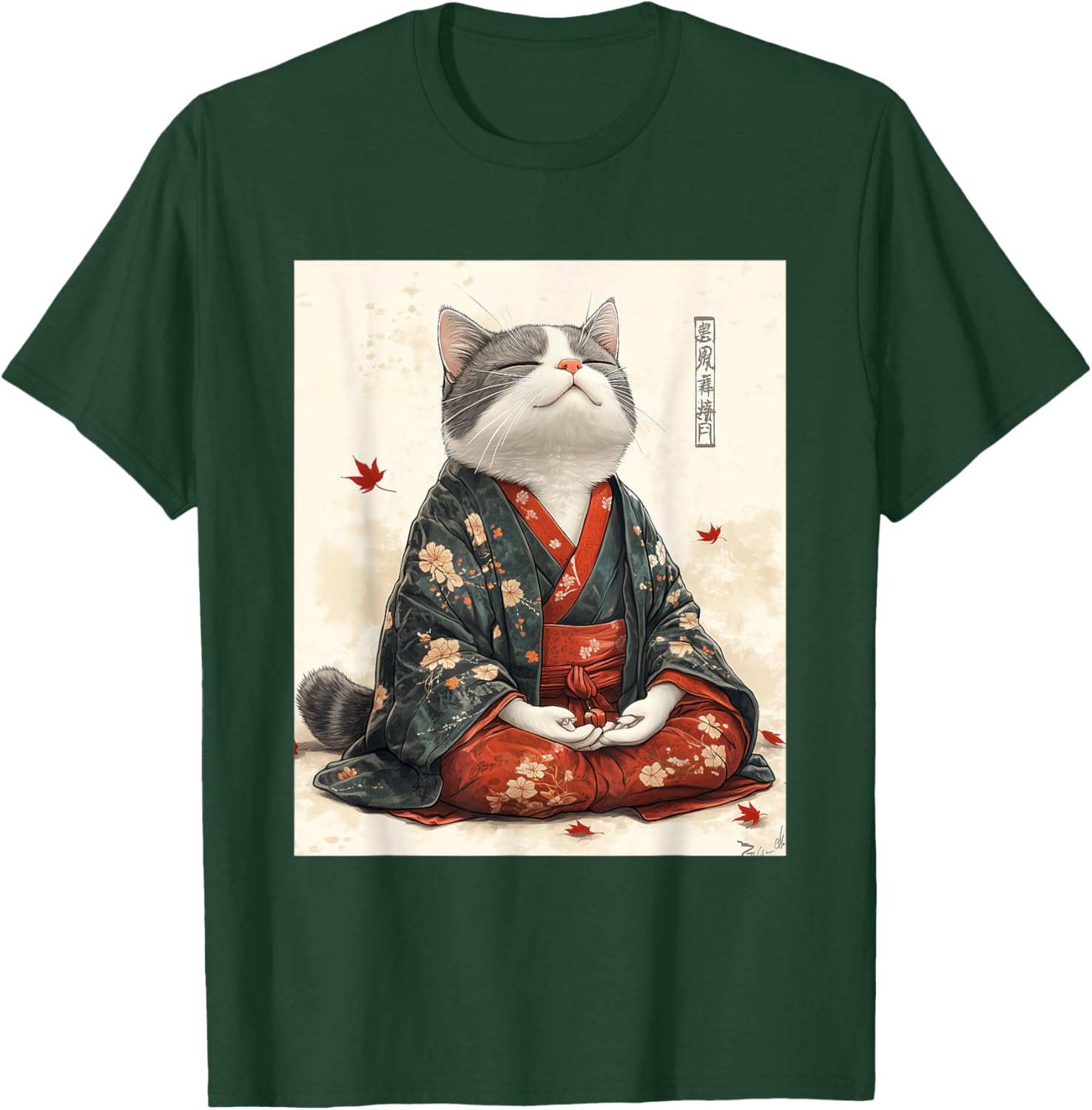 Zen Cat Graphic Tee for All - Meditating Japanese Art Style T-Shirt - 7