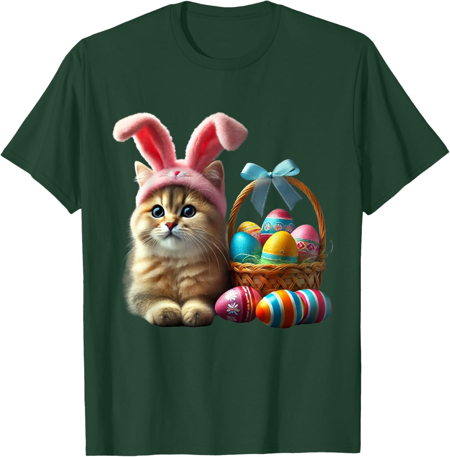 Adorable Easter Cat Kids T-Shirt with Bunny Ears and Colorful Eggs - 28