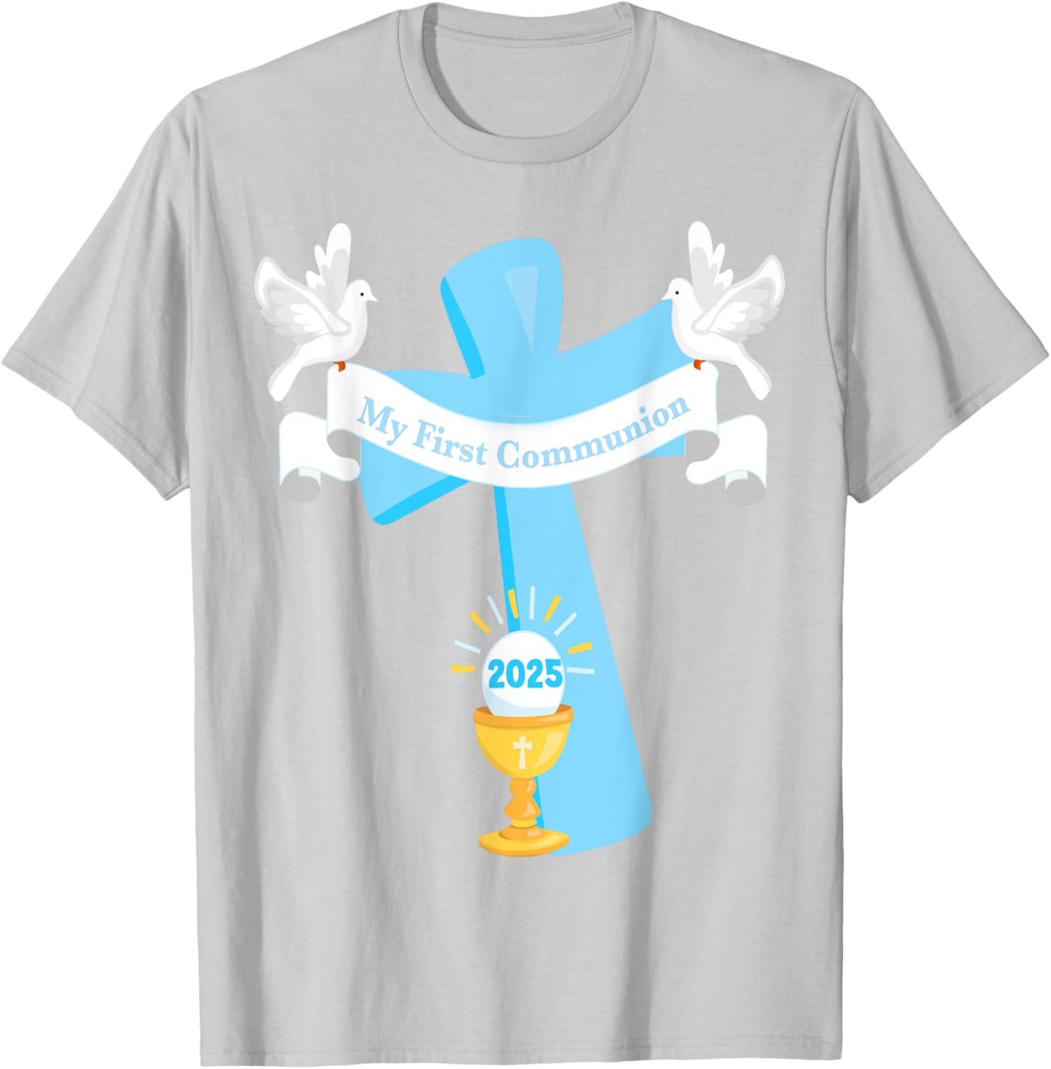 Boy's First Communion 2025 T-Shirt with Cross and Chalice Design - 5