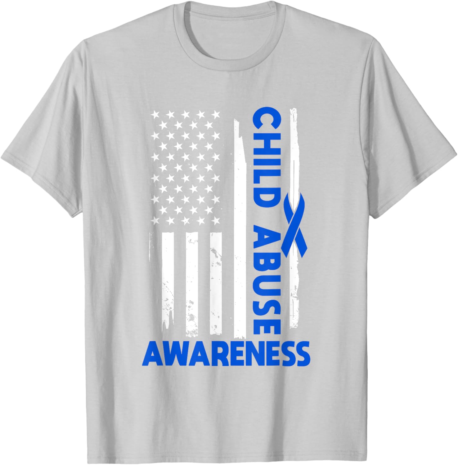 American Flag Child Abuse Awareness Wear Blue Ribbon T-Shirt for Kids - 28