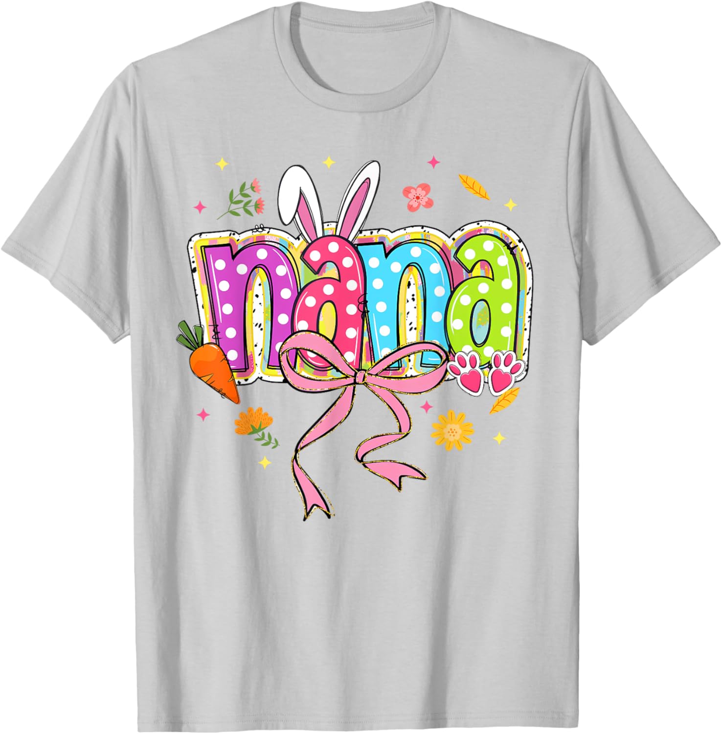 Coquette Bow Nana Bunny Easter T-Shirt for Grandma with Boho Florals - 6