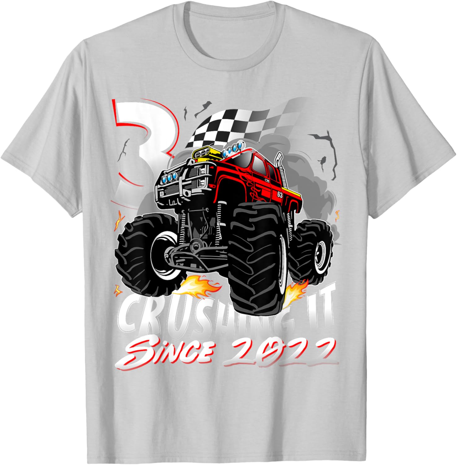 Cool Monster Truck Birthday T-Shirt for 3 Year Old Boys Born 2022 - 1