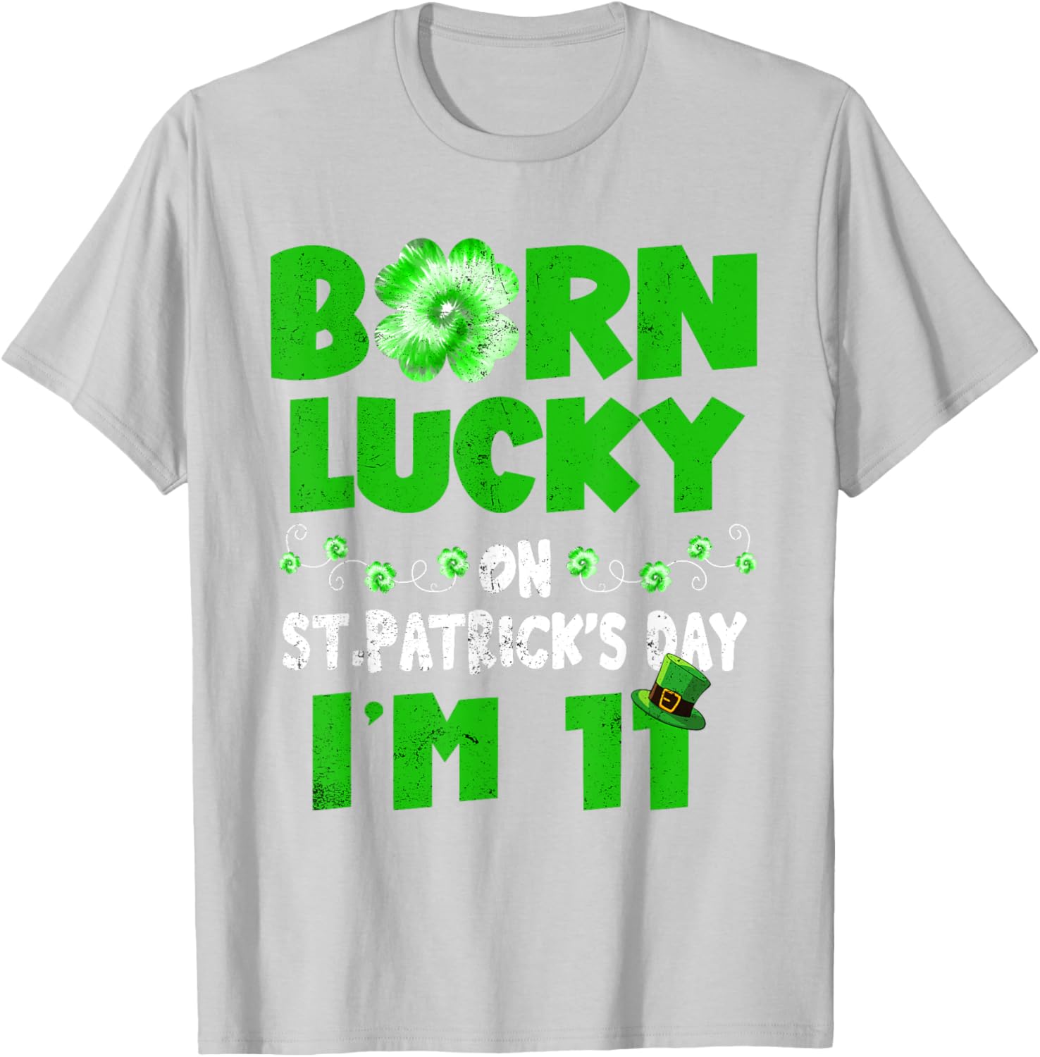 Born Lucky St. Patrick's Day 11th Birthday T-Shirt for Kids - 14