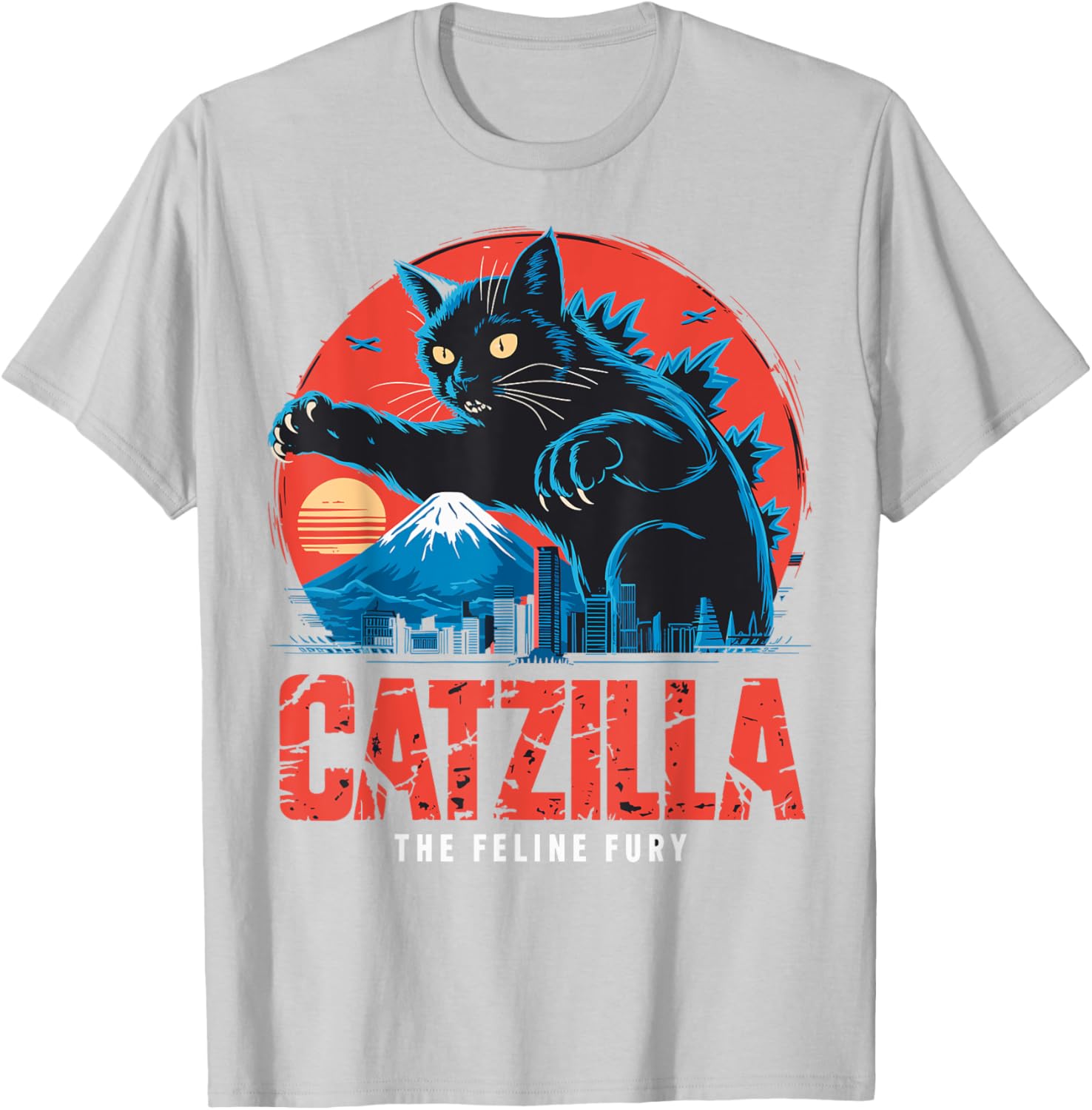 Catzilla Black Cat Vintage T-Shirt for Cat Lovers in Japan Style - 15