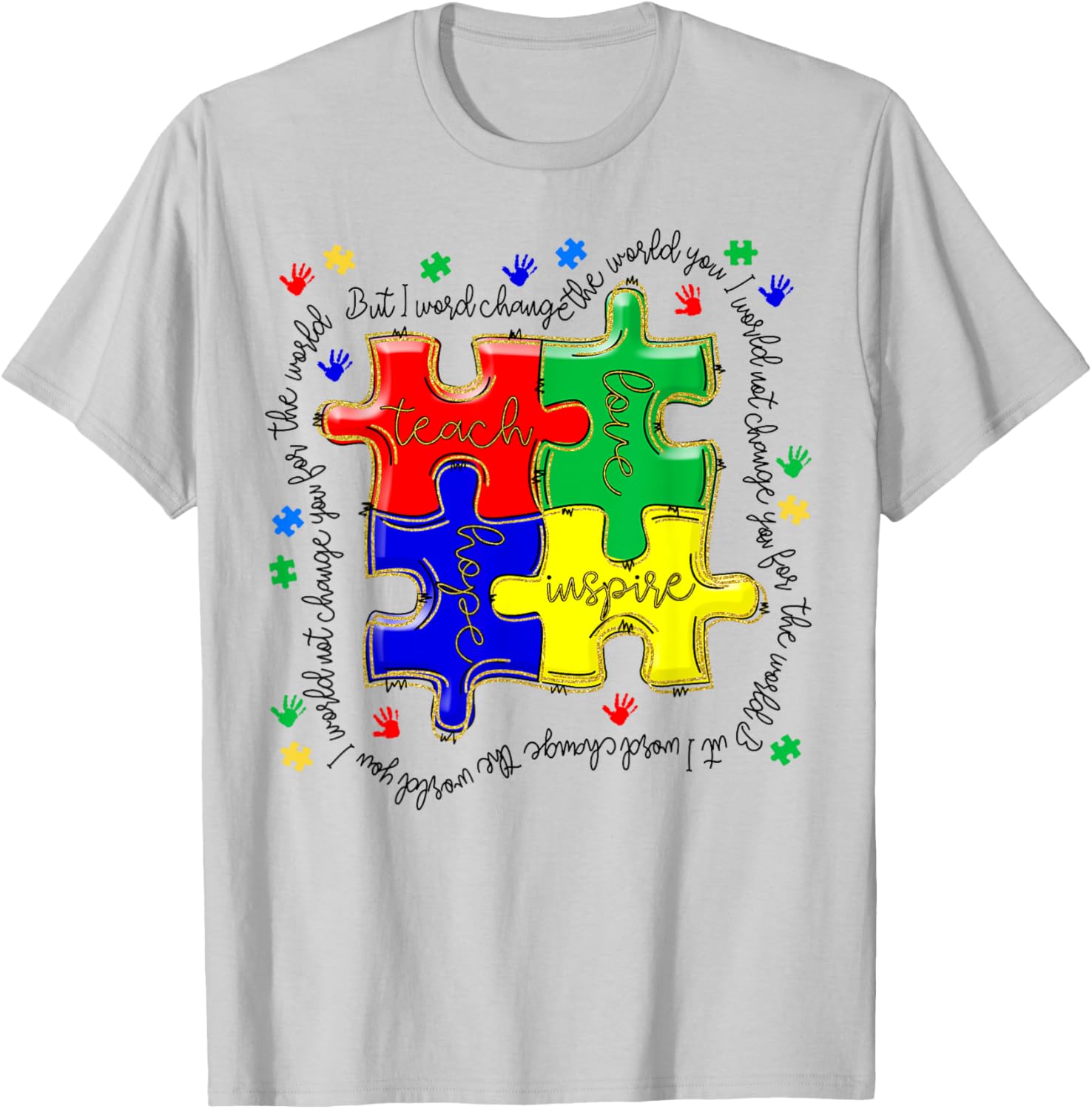 Autism Awareness Teacher Puzzle Shirt Teach Accept Understand Love - 5