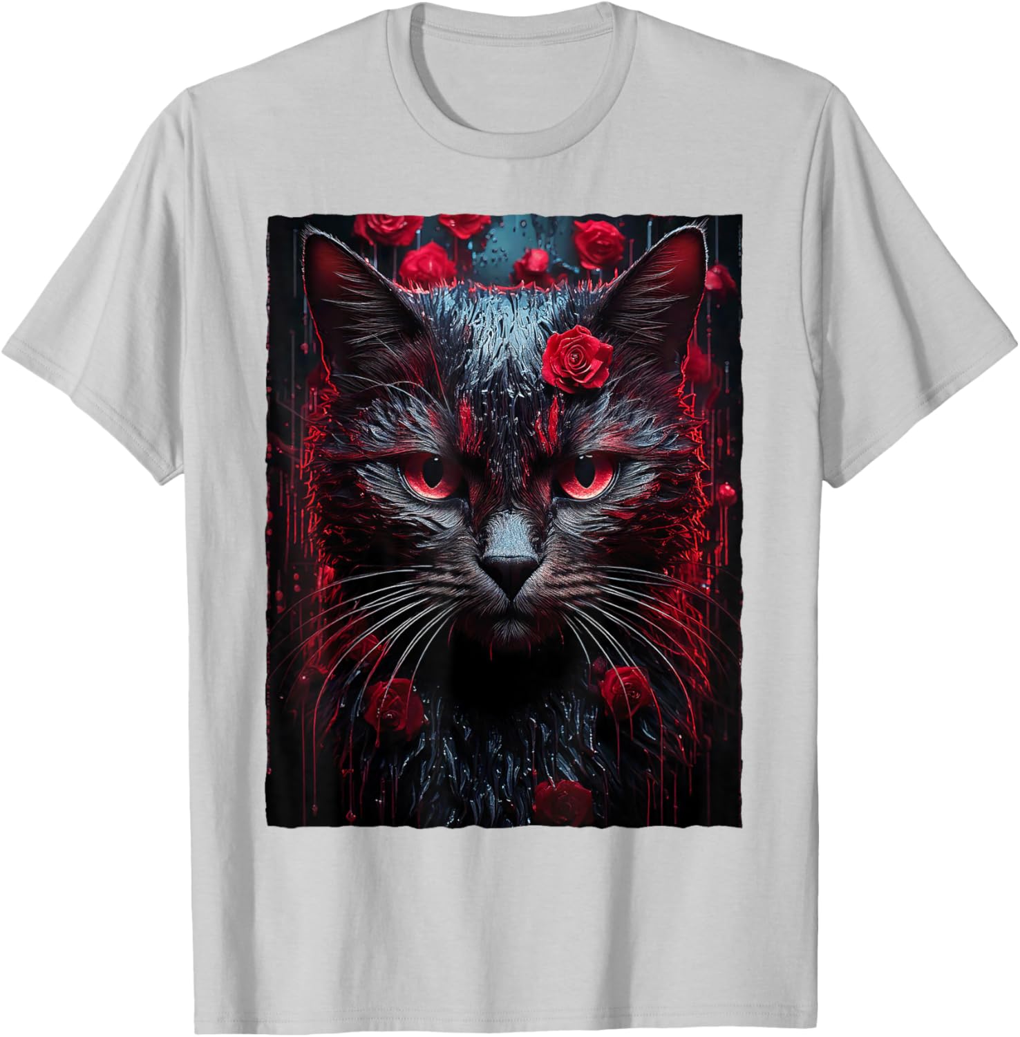 Black Cat with Red Roses T-Shirt for Men, Women, Girls, and Kids - 15