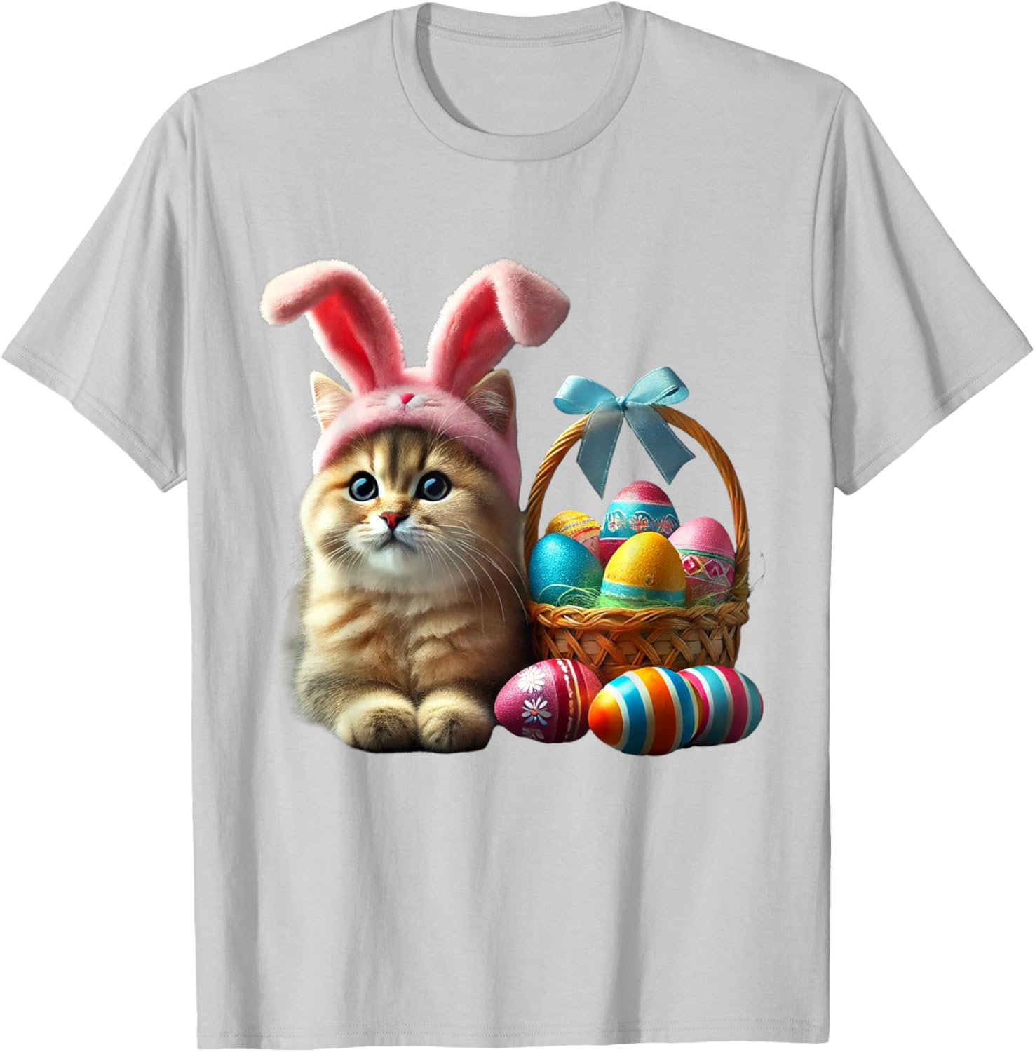 Adorable Easter Cat Kids T-Shirt with Bunny Ears and Colorful Eggs - 26