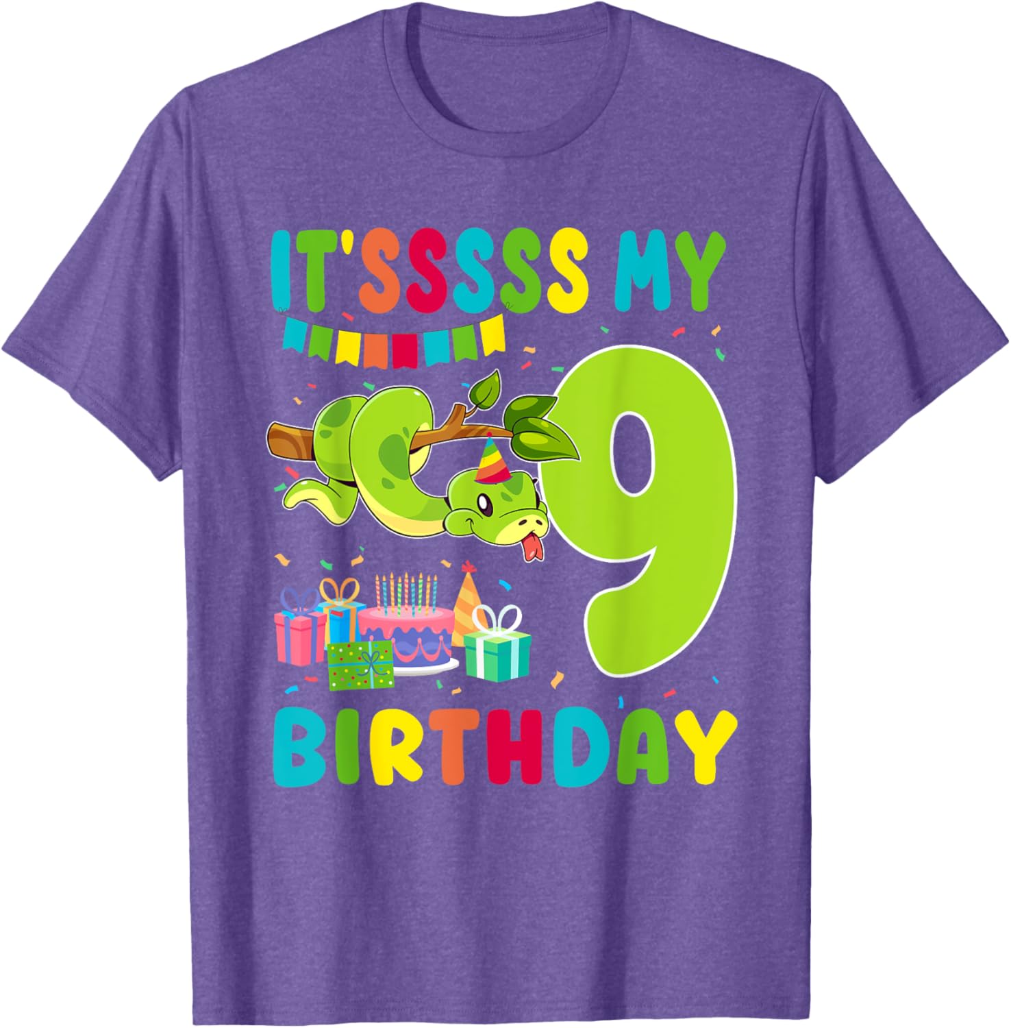 Cute Snake Themed 9th Birthday T-Shirt for Kids Fun Party Wear - 11