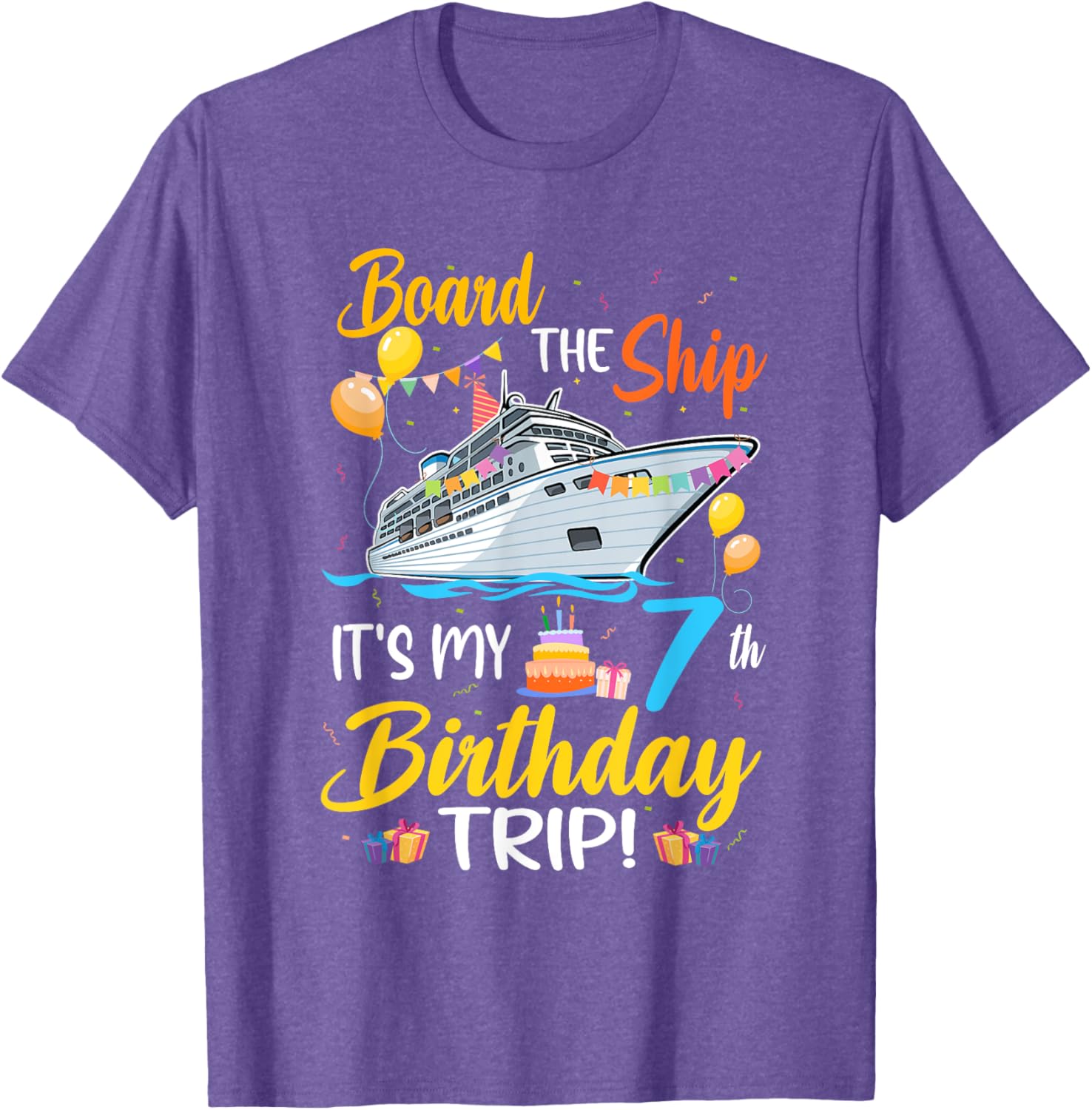 Fun 7th Birthday Cruise Party T-Shirt for Kids - Board the Ship Design - 4