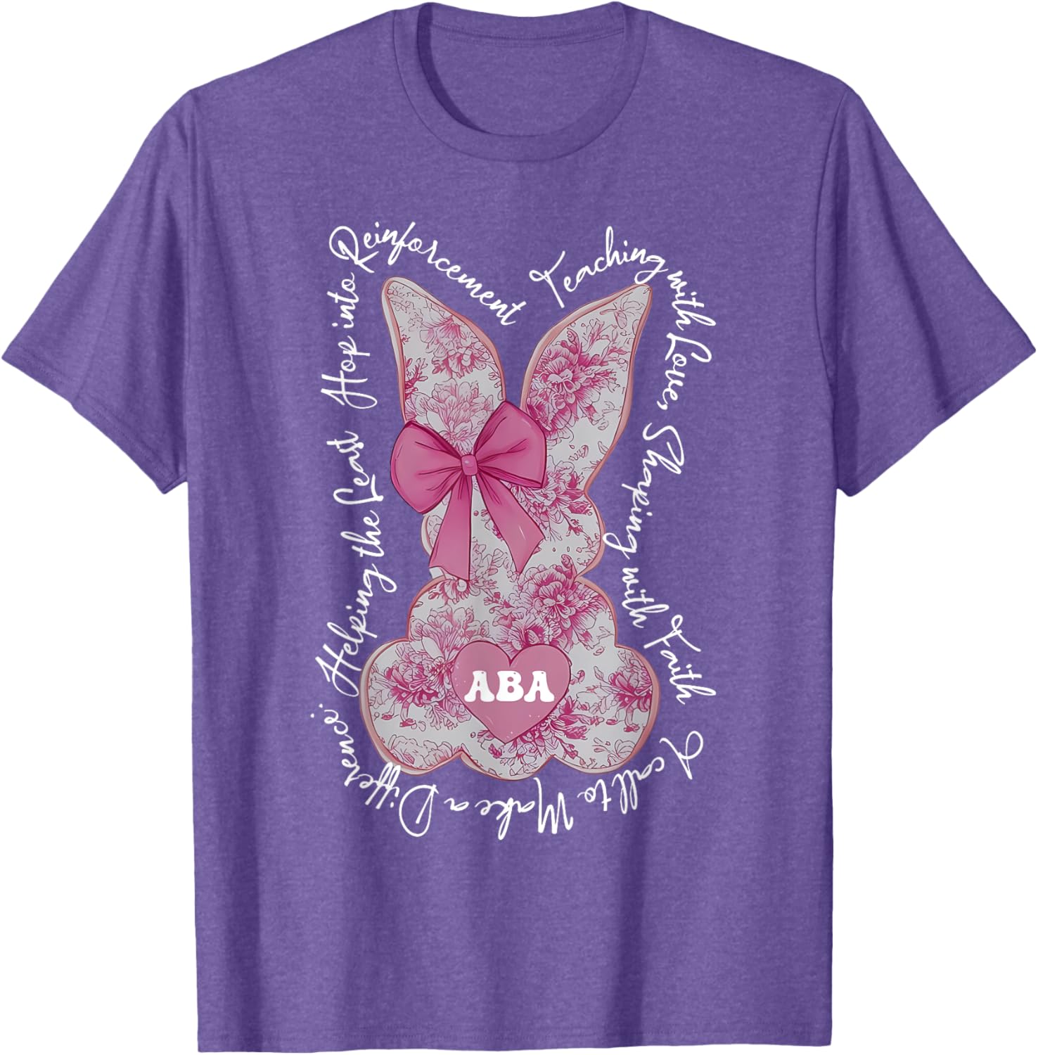Coquette Pink Floral Bunny Easter T-Shirt for ABA Therapists and RBTs - 17