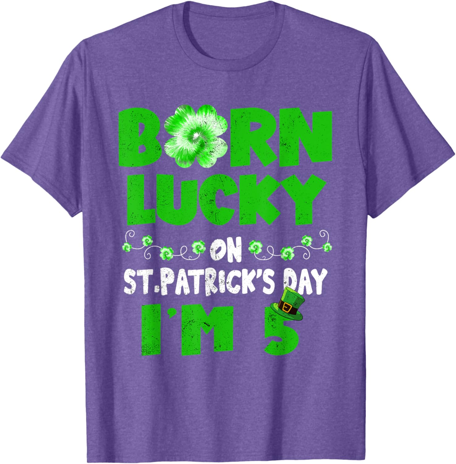 Born Lucky St. Patrick's Day 5th Birthday T-Shirt for Boys and Girls - 2