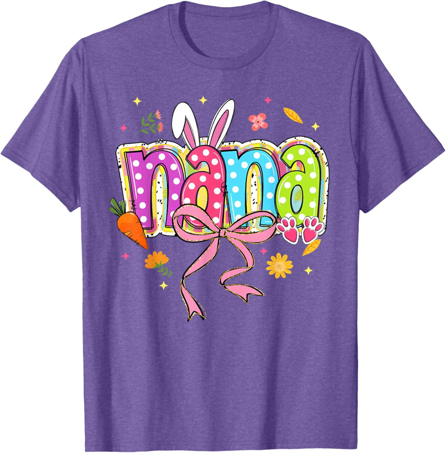 Coquette Bow Nana Bunny Easter T-Shirt for Grandma with Boho Florals - 14