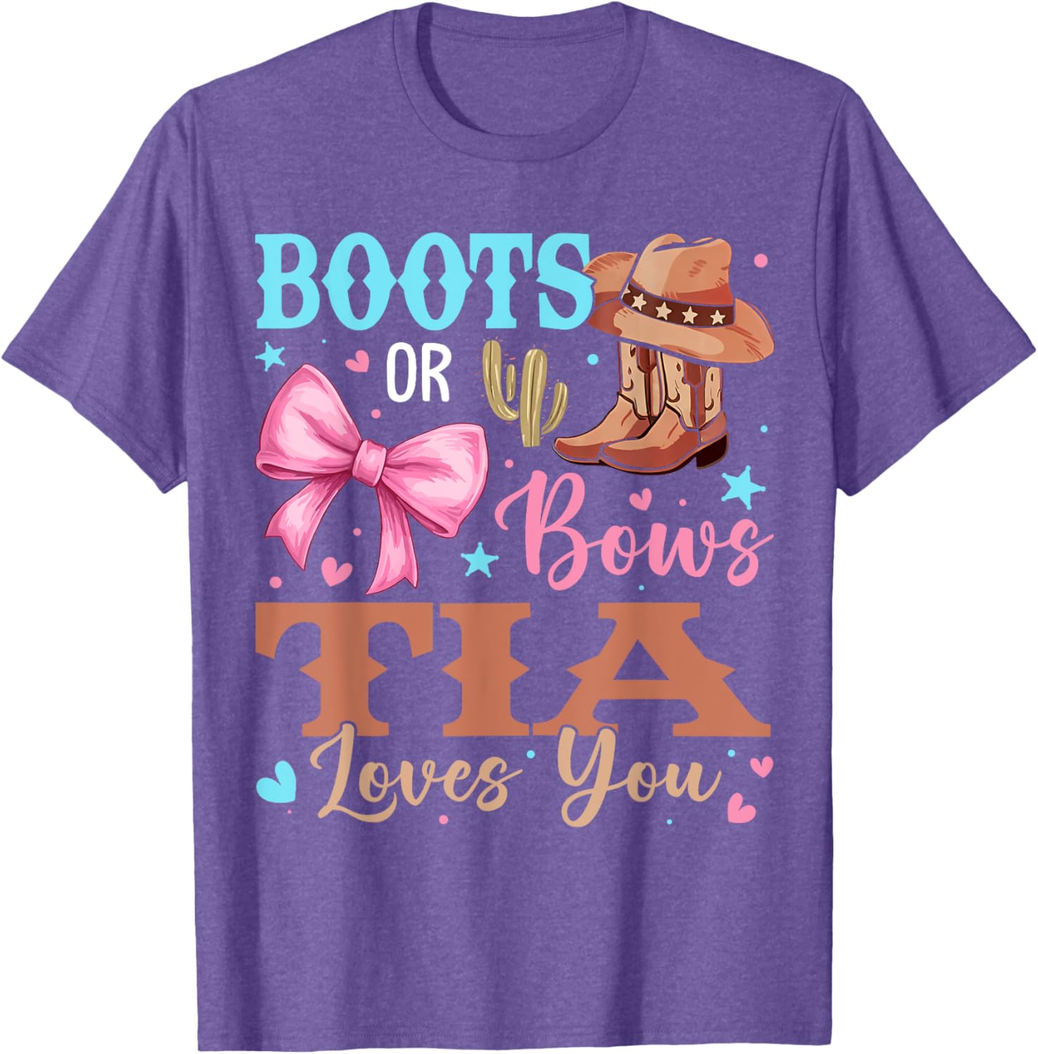 Tia Loves You Boots or Bows Gender Reveal T-Shirt for Celebrations - 8