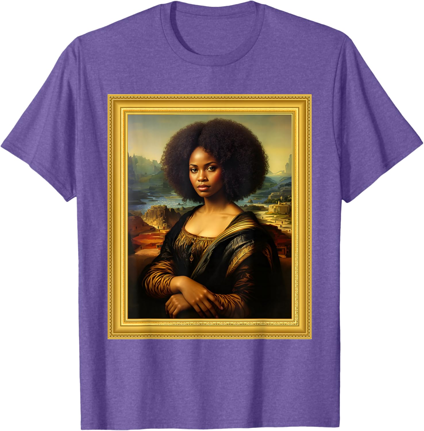 Black Mona Lisa Afro Queen T-Shirt for Black History Month Celebration - 24