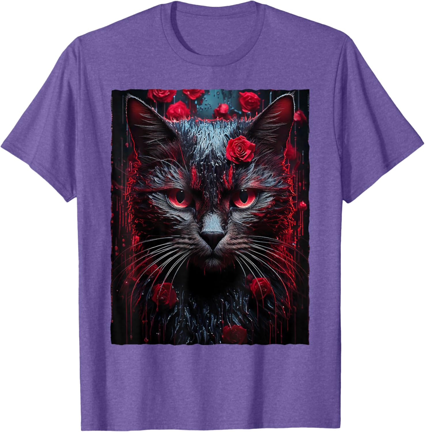 Black Cat with Red Roses T-Shirt for Men, Women, Girls, and Kids - 8
