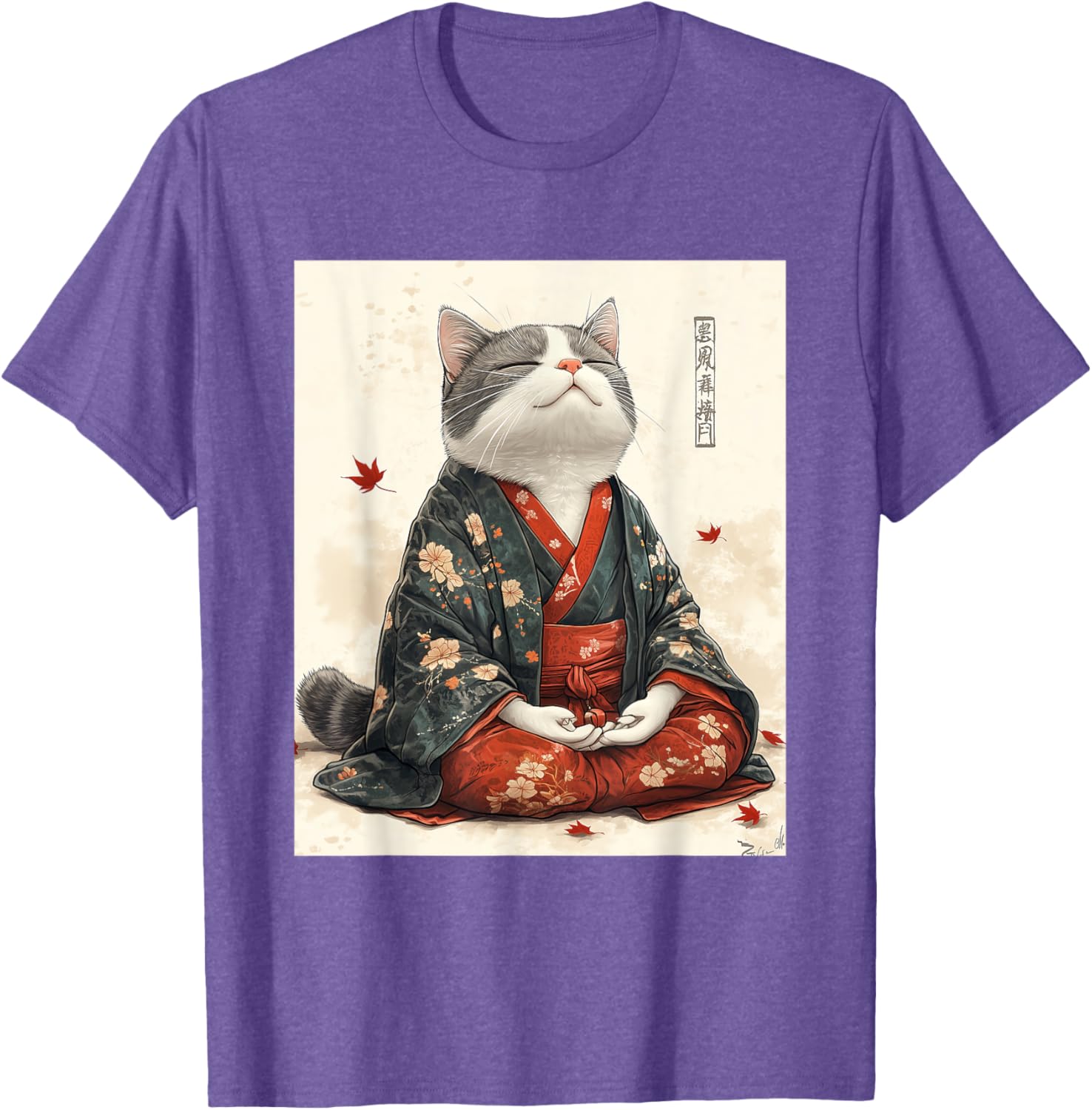 Zen Cat Graphic Tee for All - Meditating Japanese Art Style T-Shirt - 17