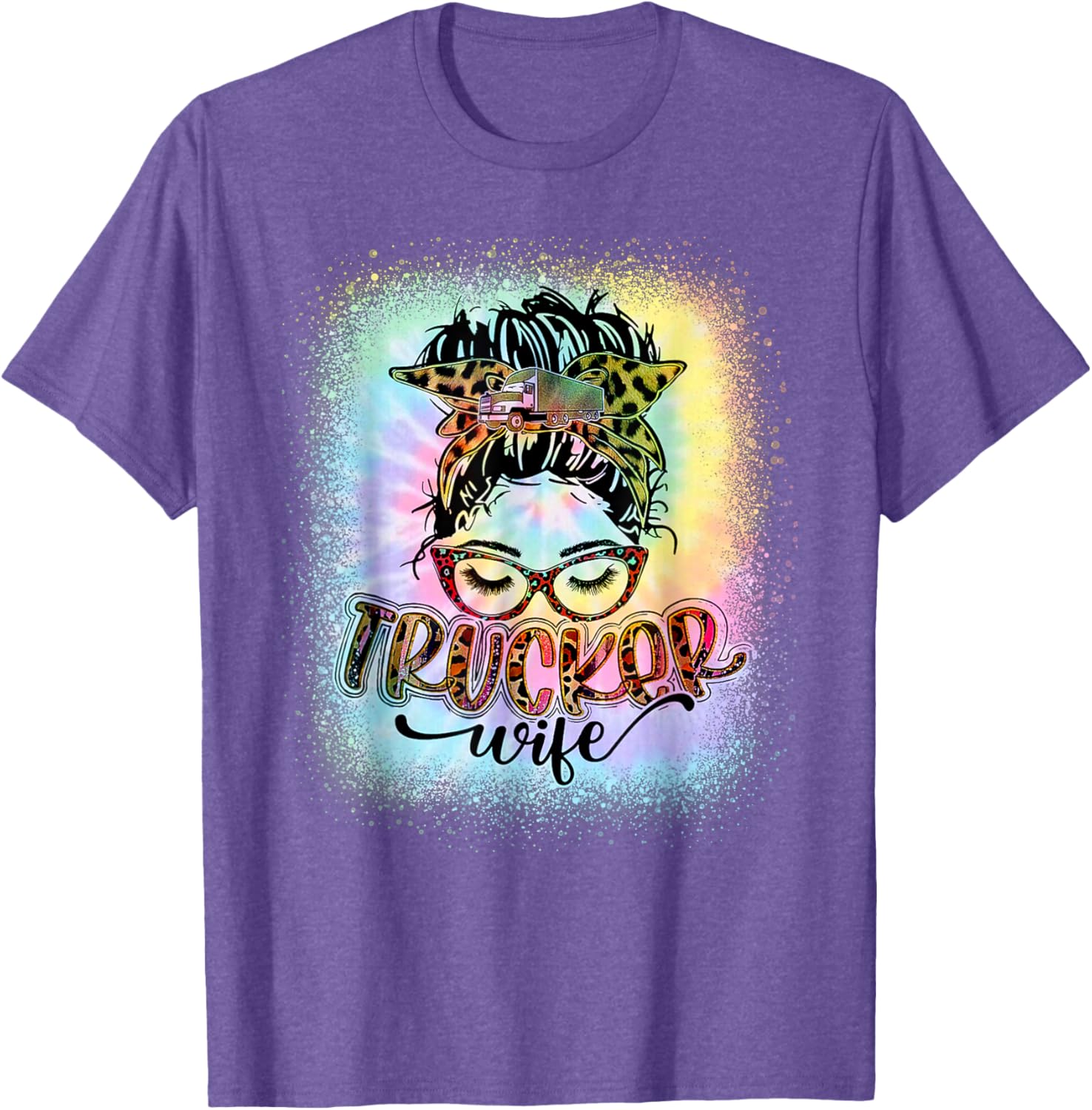 Trucker Wife Life Messy Bun Tie Dye T-Shirt for Stylish Moms - 14