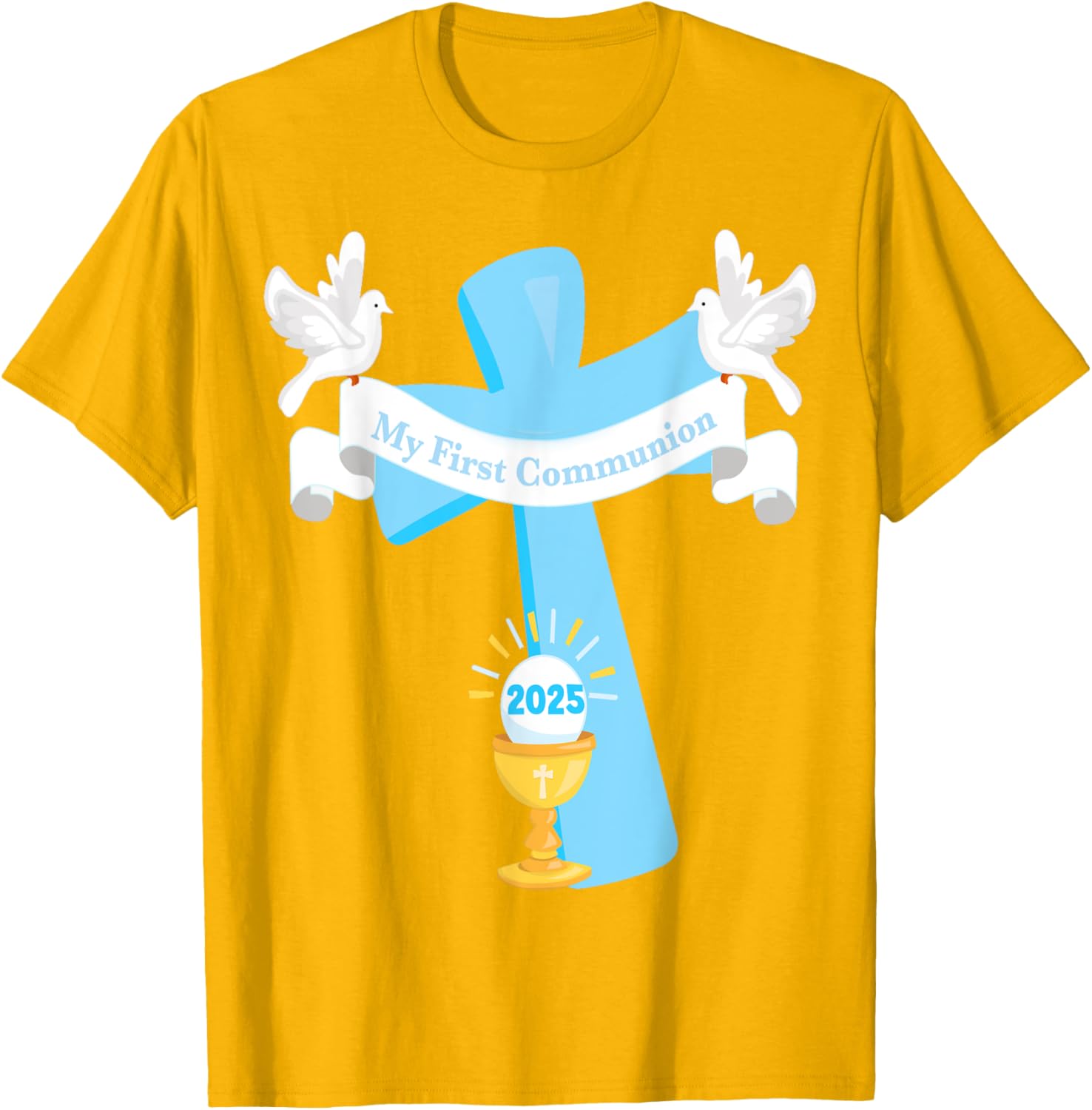 Boy's First Communion 2025 T-Shirt with Cross and Chalice Design - 14